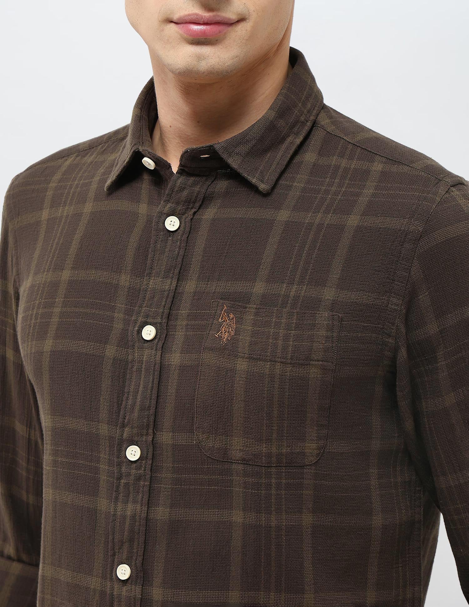 Dobby Tartan Checked Shirt Choco - U.S. Polo Assn. India | Large