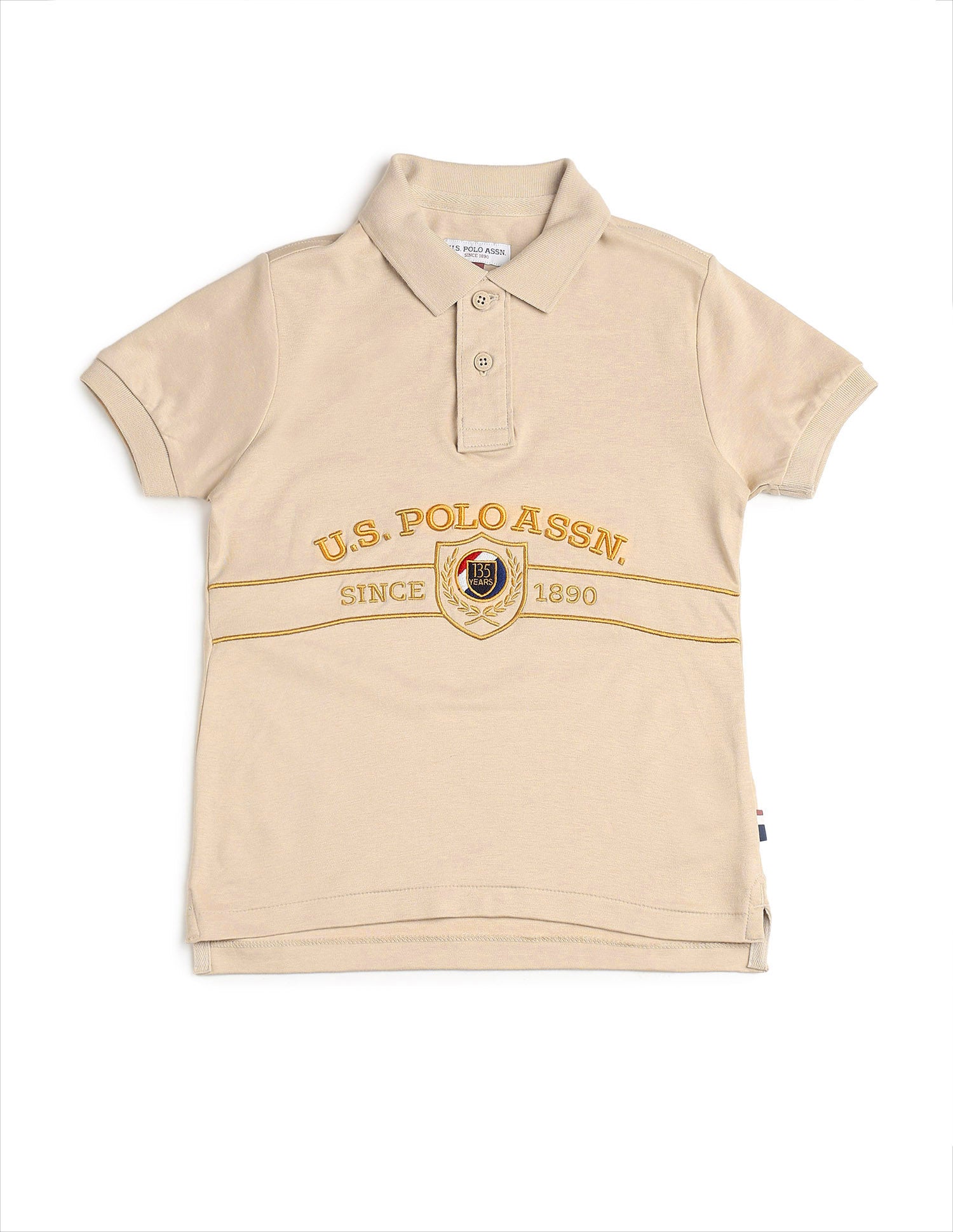 Boys Brand Embroidered Pure Cotton Polo Shirt Beige - U.S. POLO ASSN. | Large