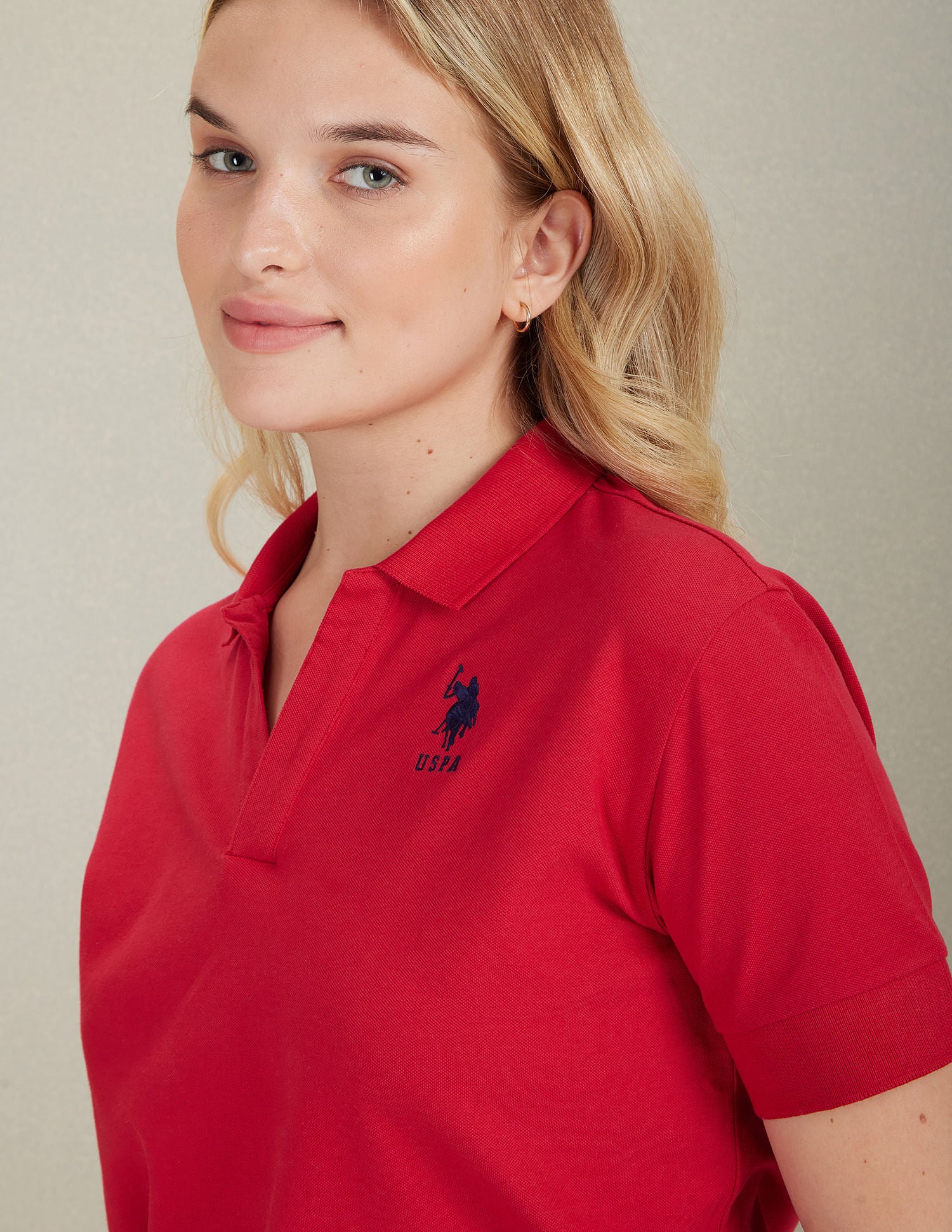 Contrast Logo Crop Polo Shirt Lipstick Red - U.S. POLO ASSN. | Large