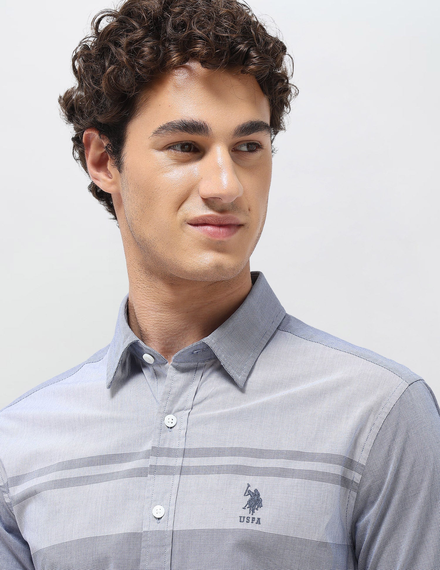 Solid Stripe Detail Regular Fit Shirt Blue - U.S. Polo Assn. India | Large