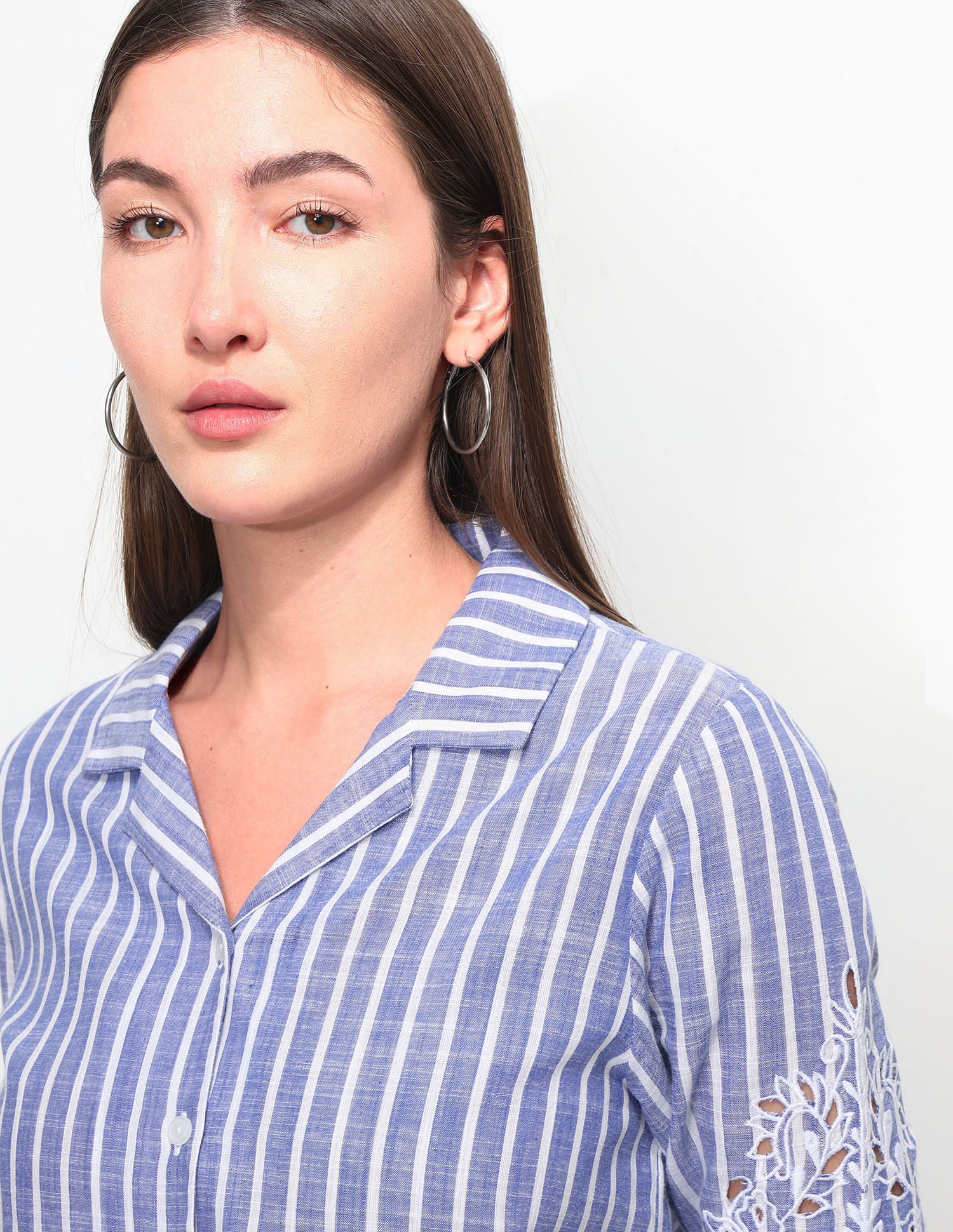 Boxy Cuban Collar Striped Shirt Blue - U.S. Polo Assn. India | Large