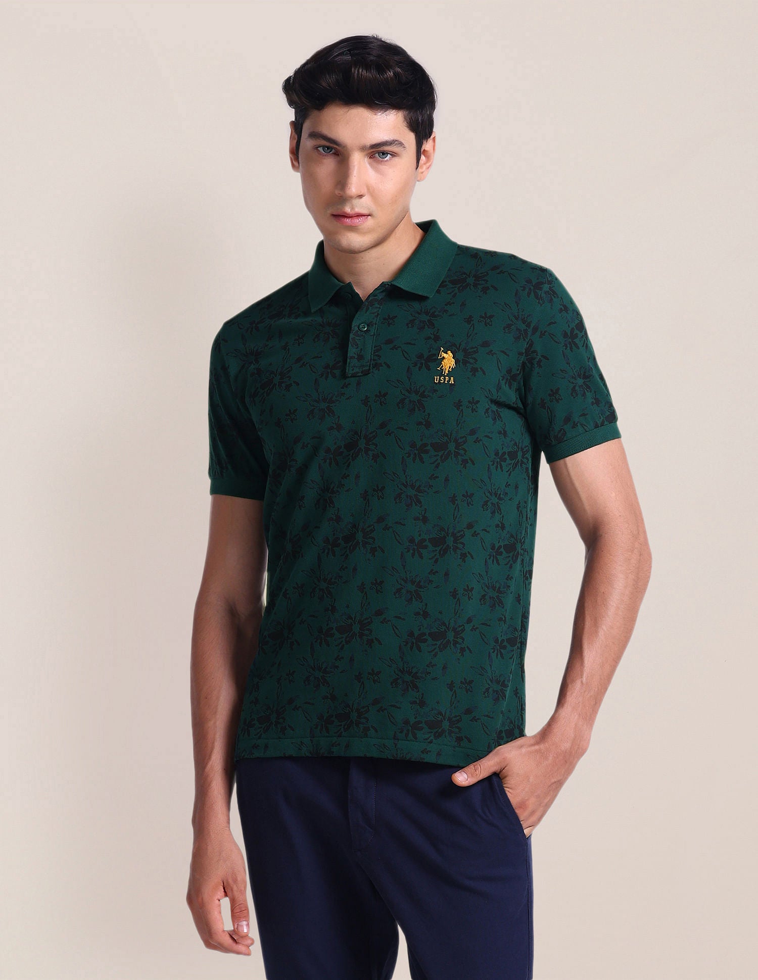 Floral Slim Fit Polo Shirt Dark Green - U.S. POLO ASSN. | Large