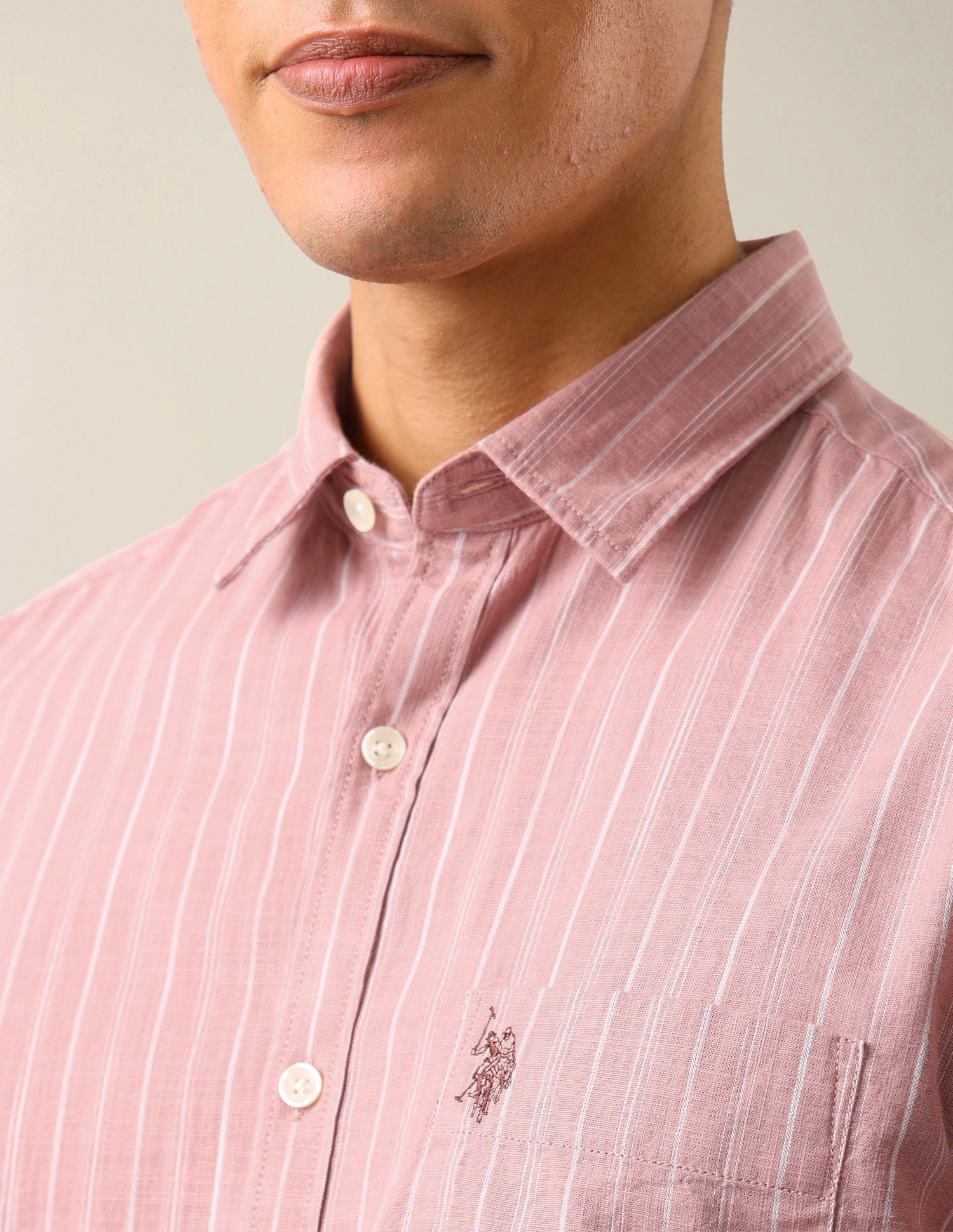 Vertical Striped Regular Fit Shirt Pink - U.S. Polo Assn. India | Large