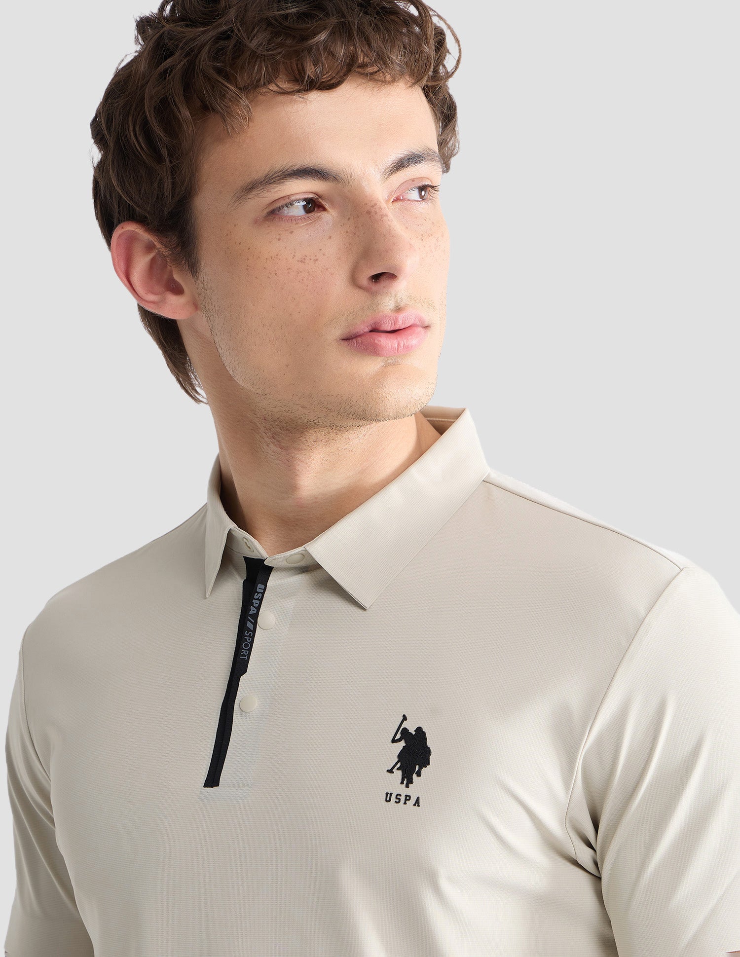 Solid Slim Fit Active Polo Shirt Beige - U.S. Polo Assn. India | Large