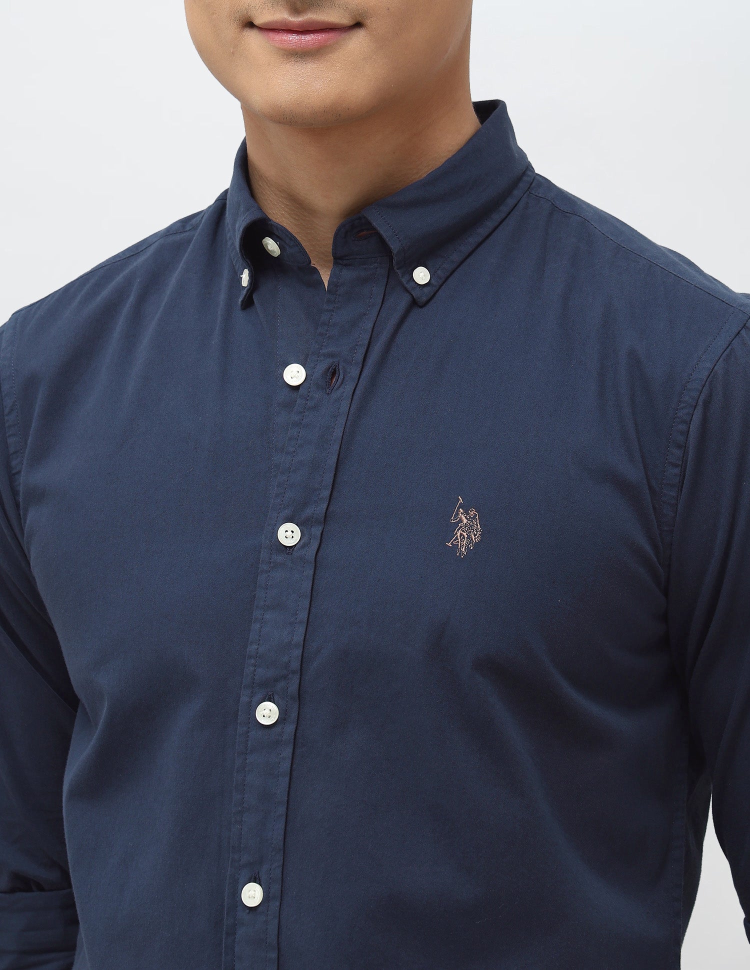 Solid Pure Cotton Shirt Navy - U.S. POLO ASSN. | Large