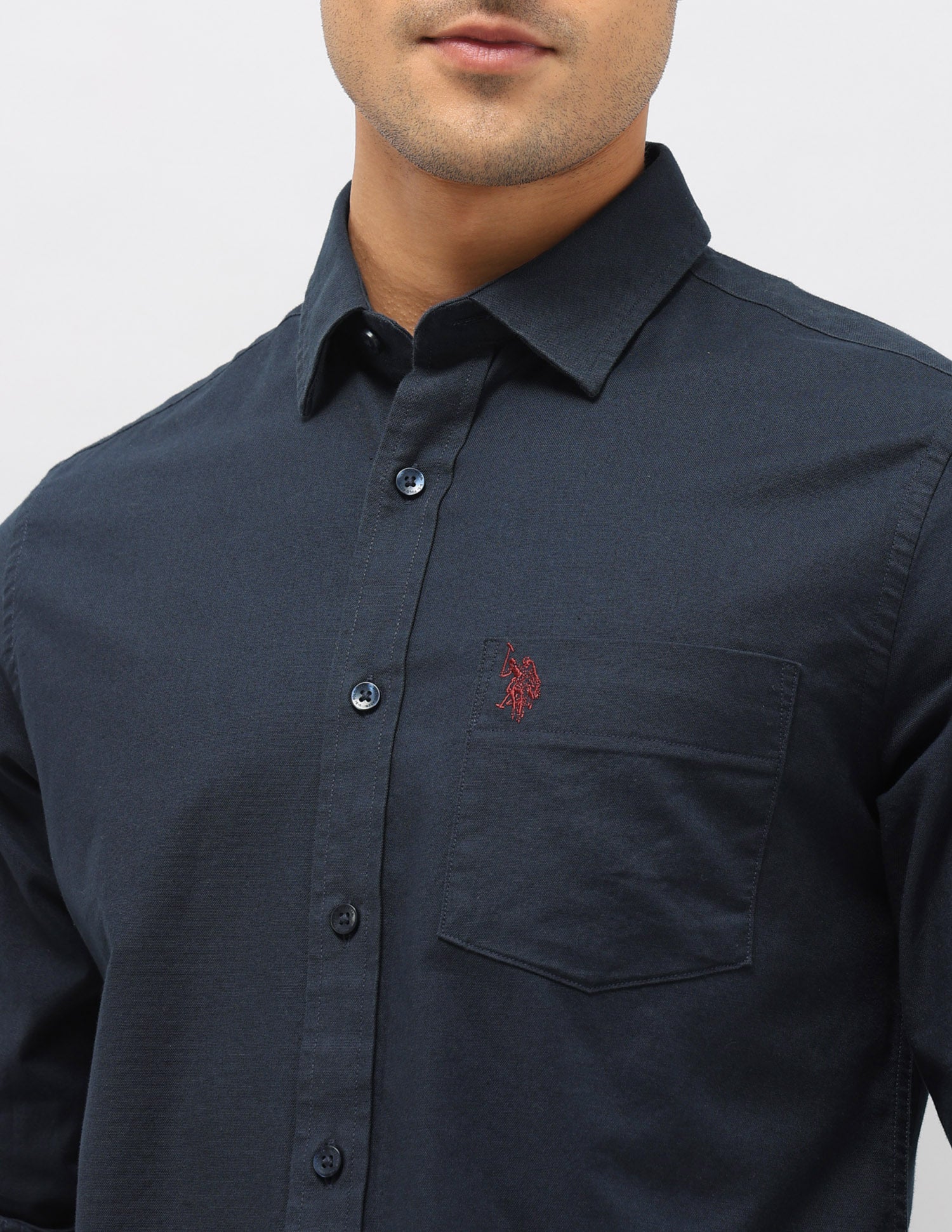 Dobby Tailored Fit Shirt Navy - U.S. Polo Assn. India | Large