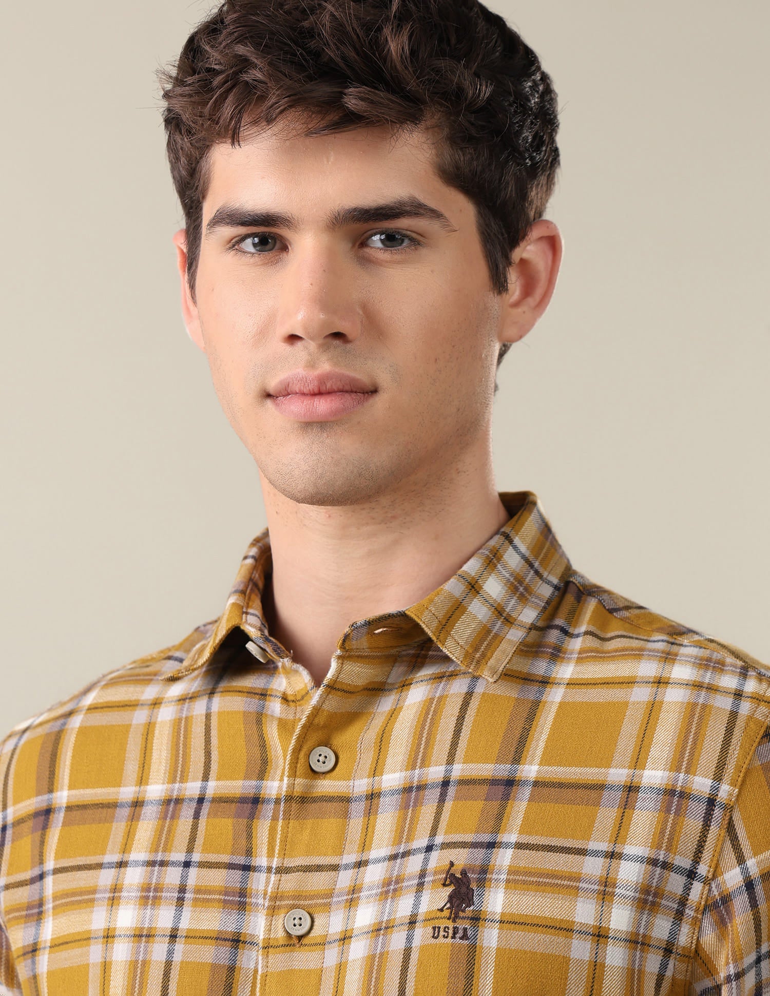 Twill Plaid Checked Shirt Yellow - U.S. Polo Assn. India | Large