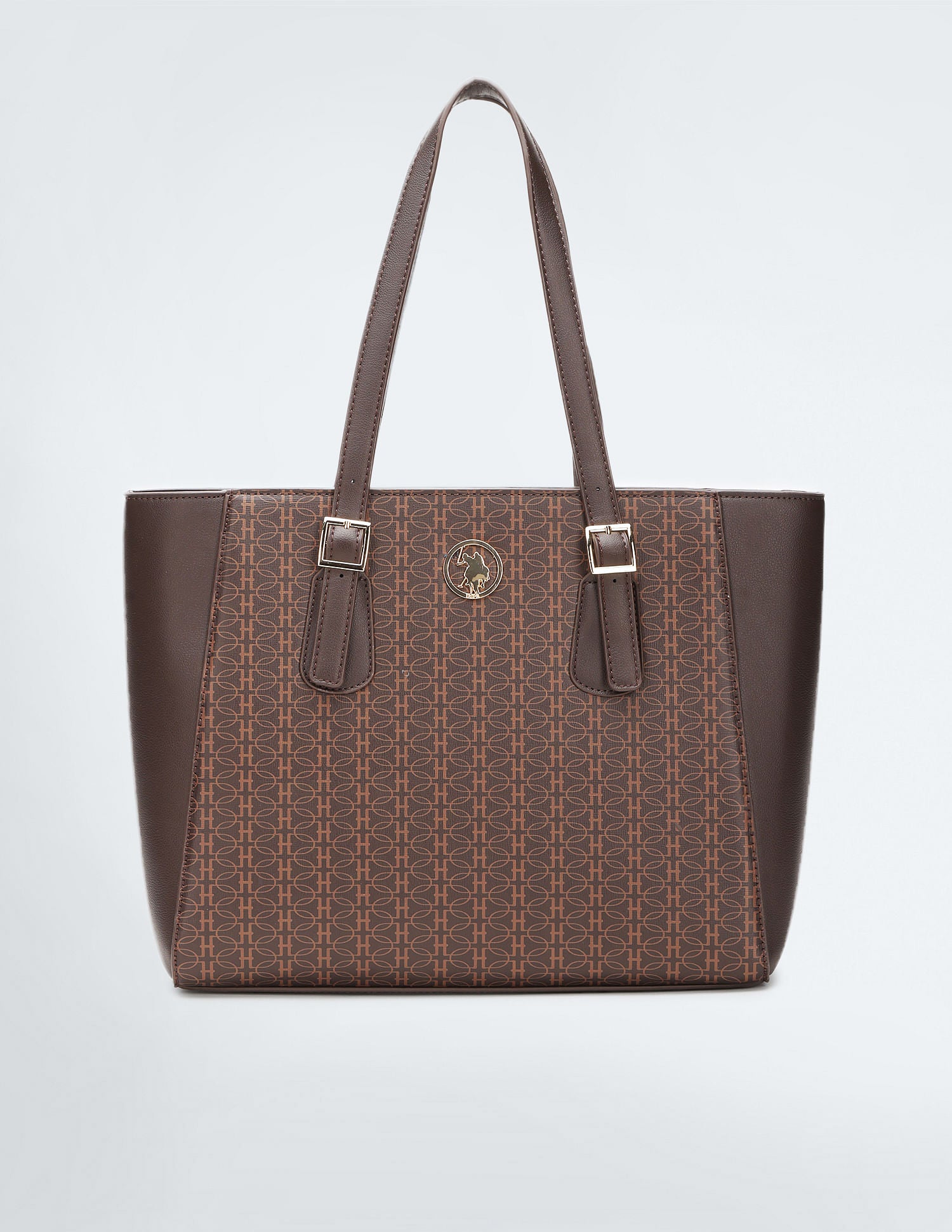 Geometric Print Panelled Tote Bag Brown - U.S. POLO ASSN. | Large