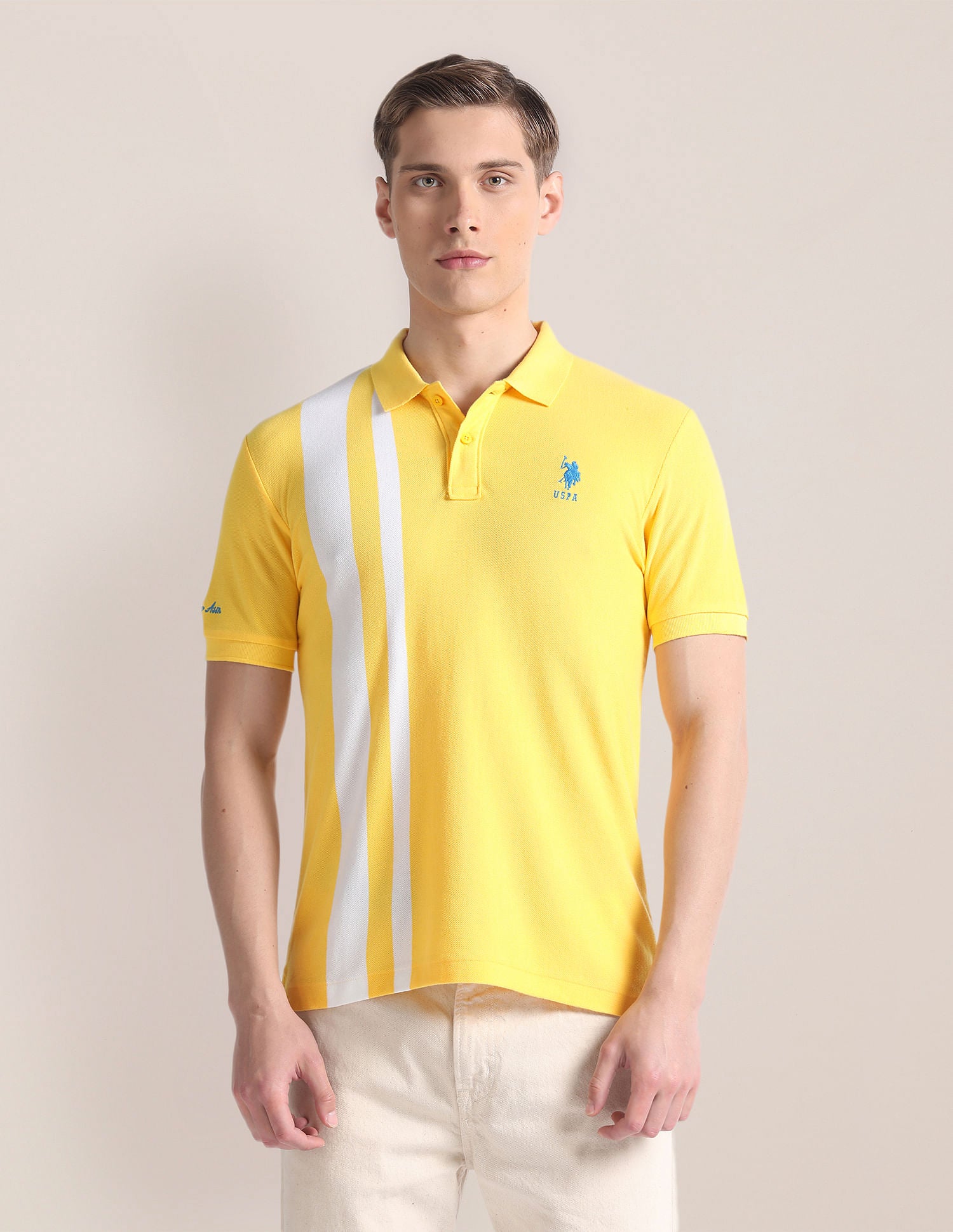 Vertical Stripe Cotton Polo Shirt Yellow - U.S. Polo Assn. India | Large