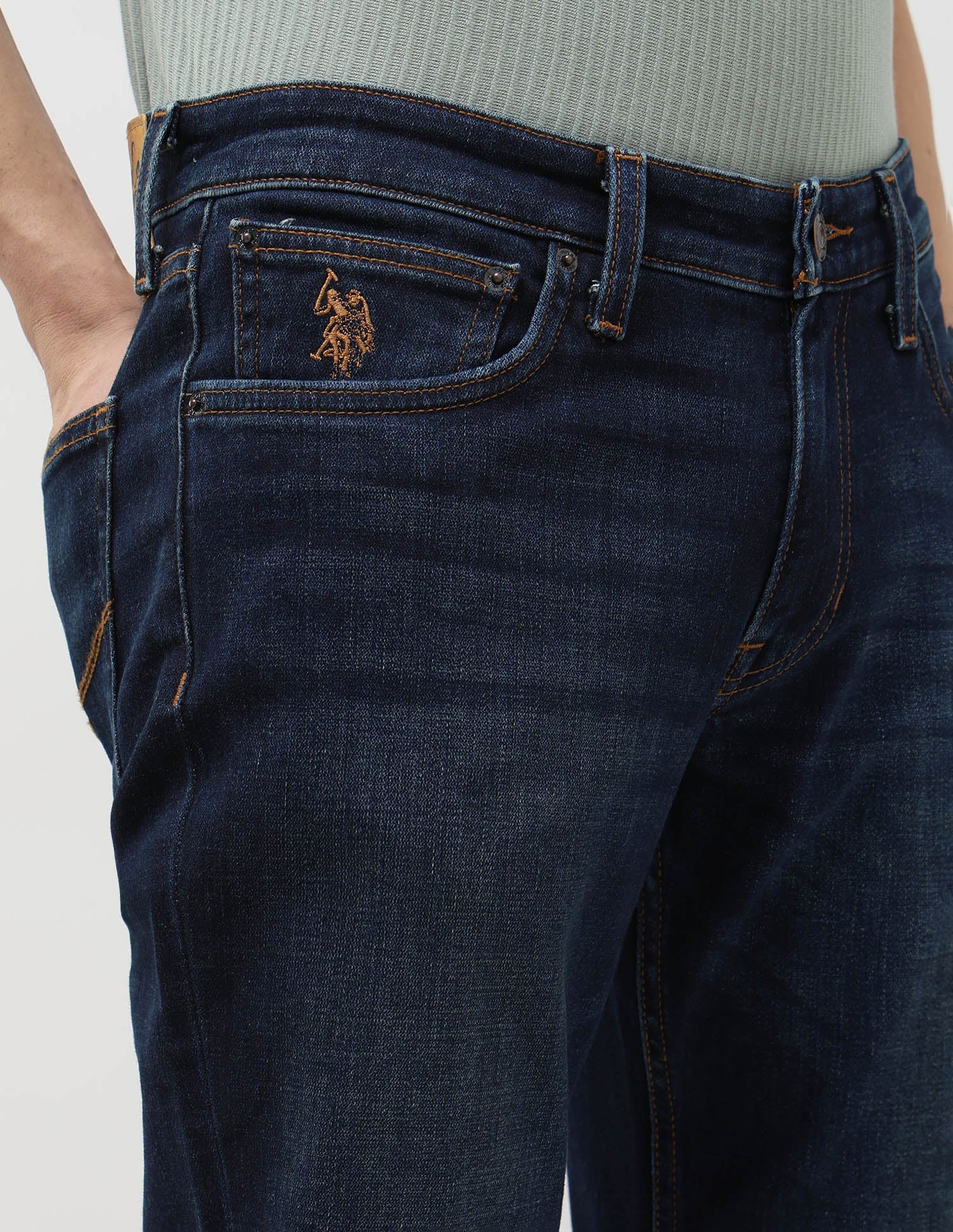 Brandon Slim Tapered Fit Blue Jeans Mid Blue - U.S. POLO ASSN. | Large