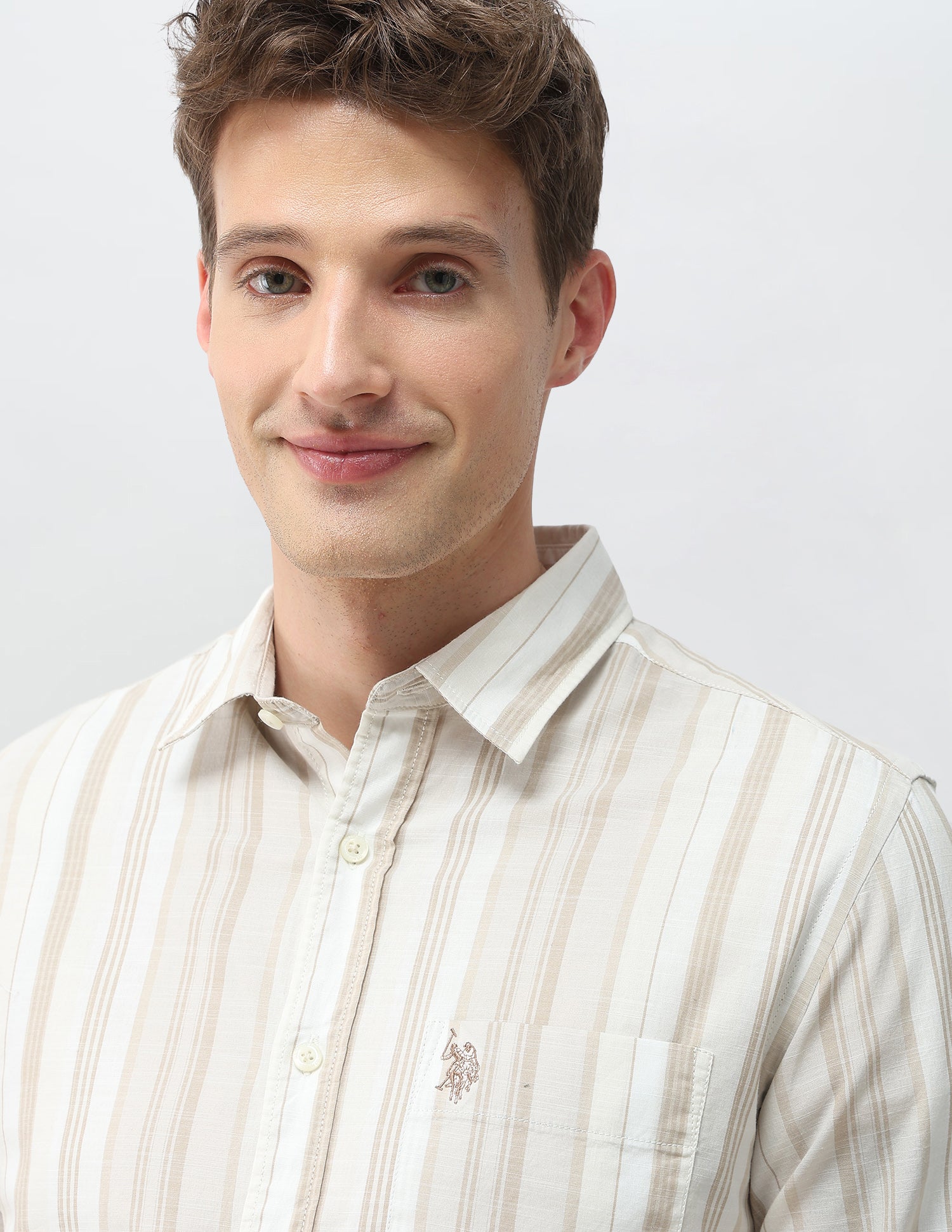 Vertical Striped Regular Fit Shirt Khaki - U.S. Polo Assn. India | Large