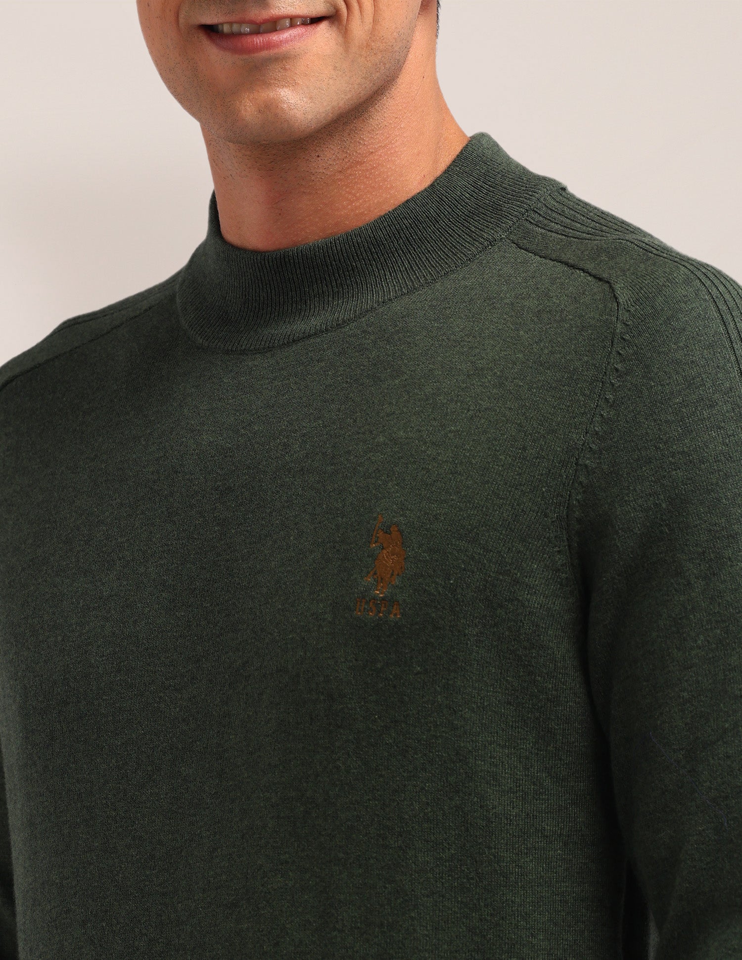 Textured Regular Fit Sweater Dark Green - U.S. Polo Assn. India | Large