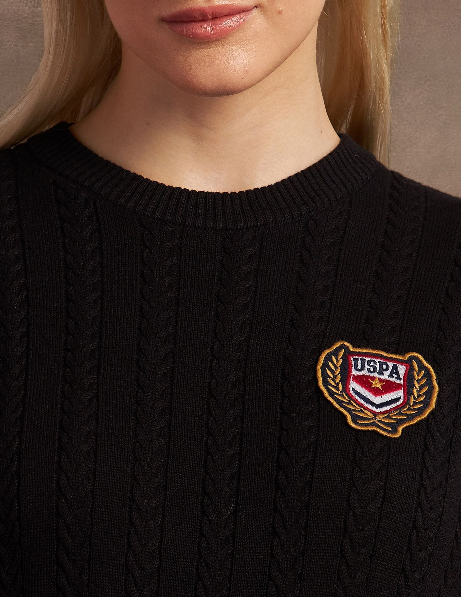 Crew Neck Cable Knit Sweater Black - U.S. Polo Assn. India | Large