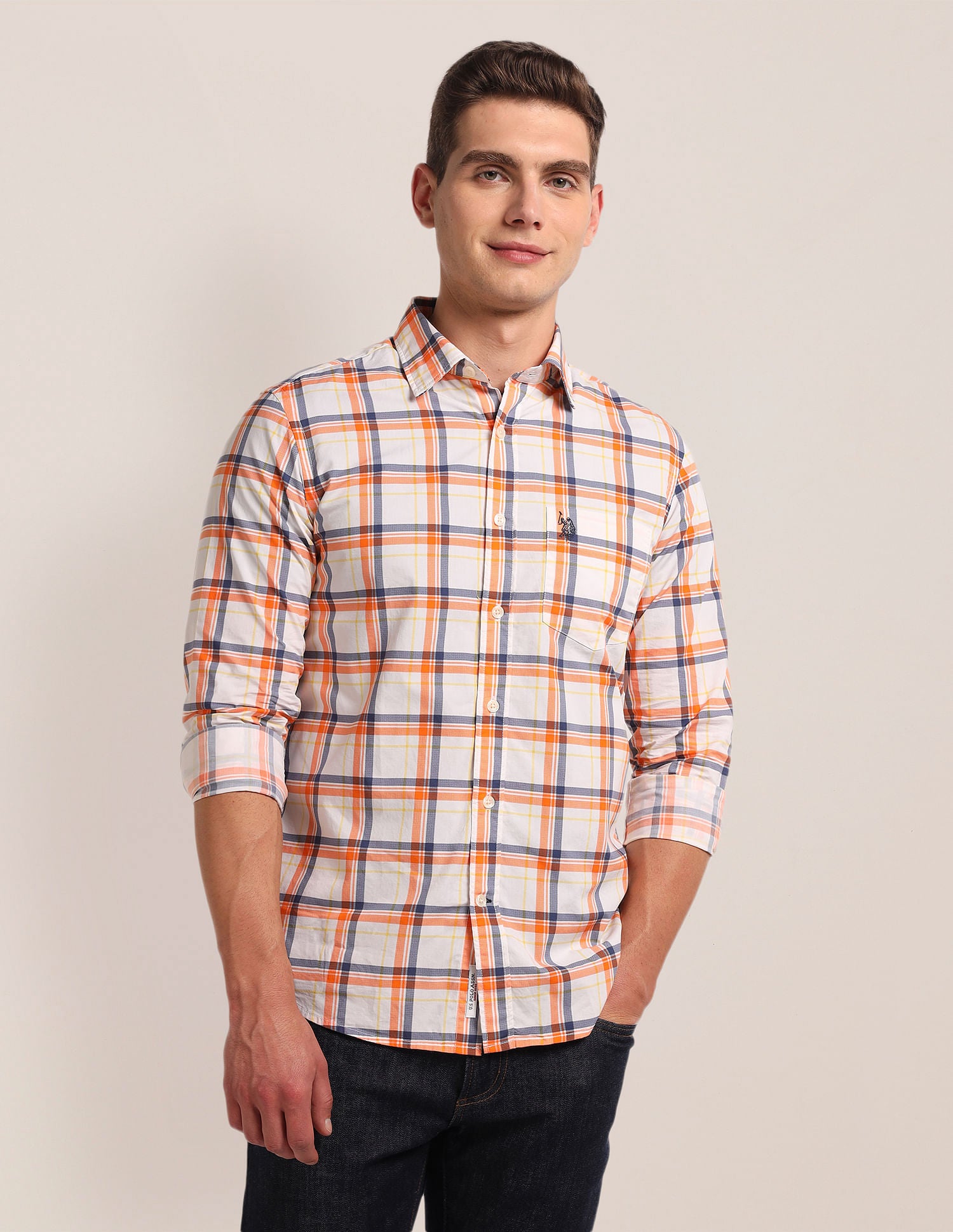 Cutaway Collar Tartan Check Shirt Orange - U.S. POLO ASSN. | Large