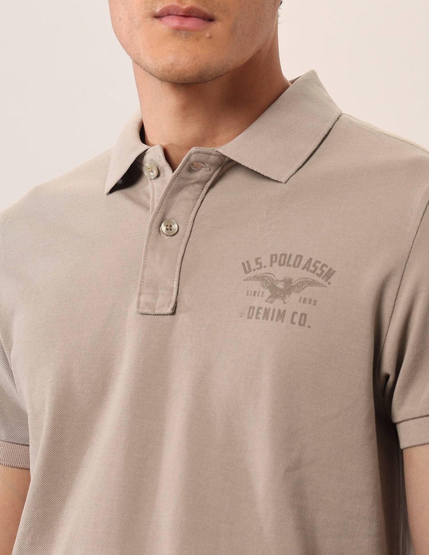 Brand Printed Muscle Fit Polo Shirt Beige - U.S. Polo Assn. India | Large
