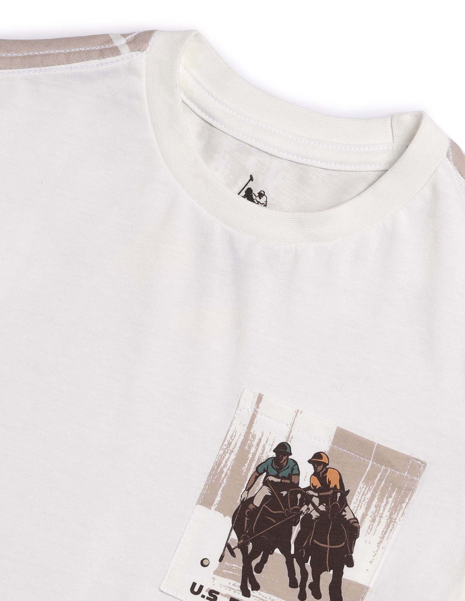 Boys Brand Printed Regular Fit T-Shirt Off White - U.S. POLO ASSN. | Large