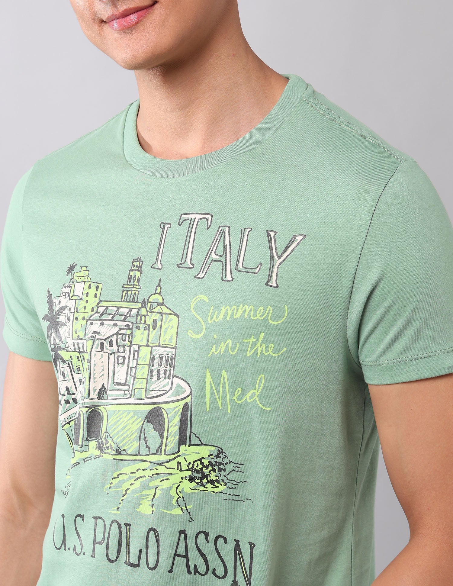 Muscle Fit Graphic Printed T-Shirt Light Green - U.S. Polo Assn. India | Large