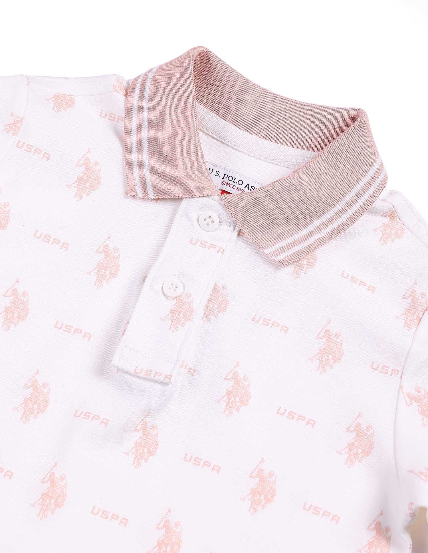 Boys All Over Logo Polo Shirt Ecru - U.S. Polo Assn. India | Large