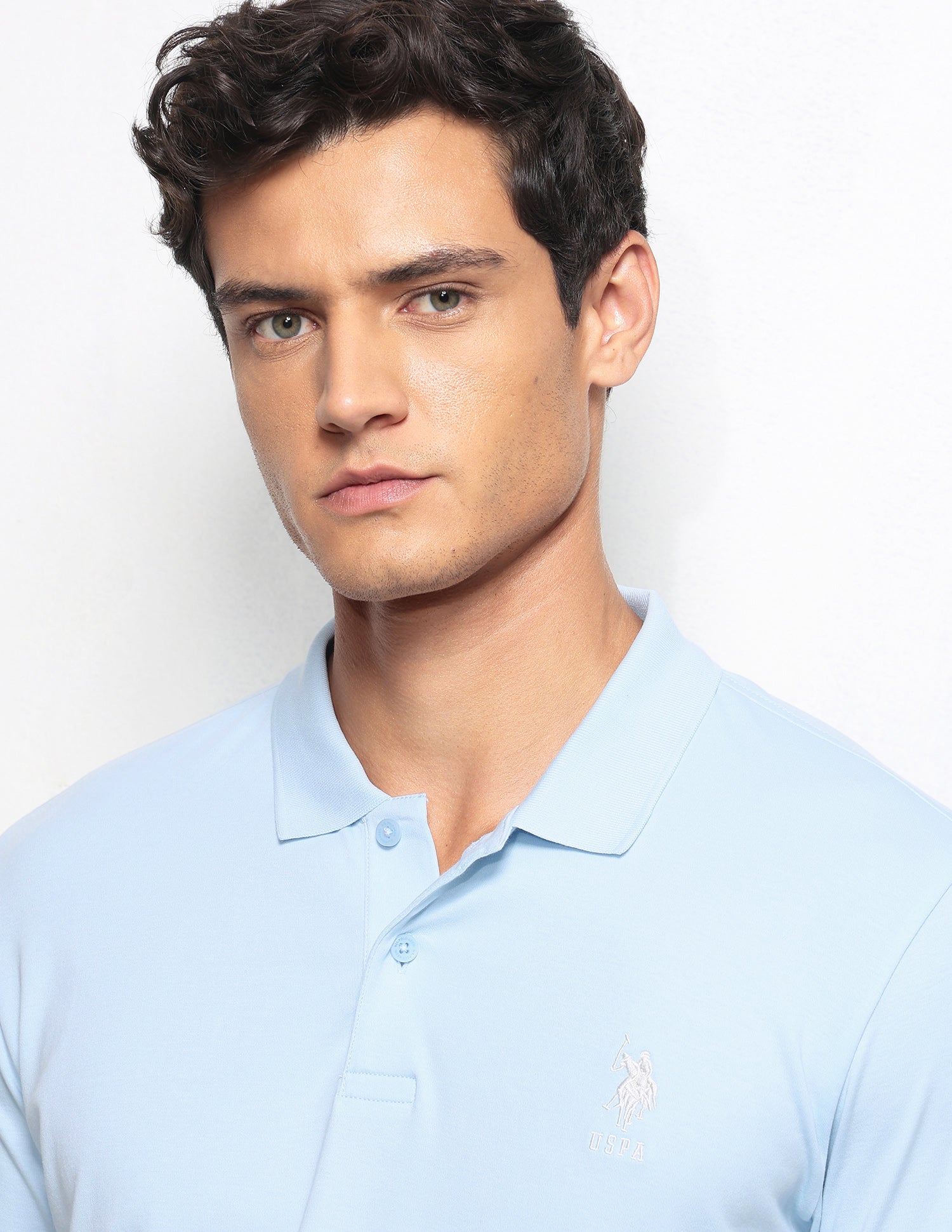 Solid Slim Fit Polo Shirt Light Blue - U.S. Polo Assn. India | Large