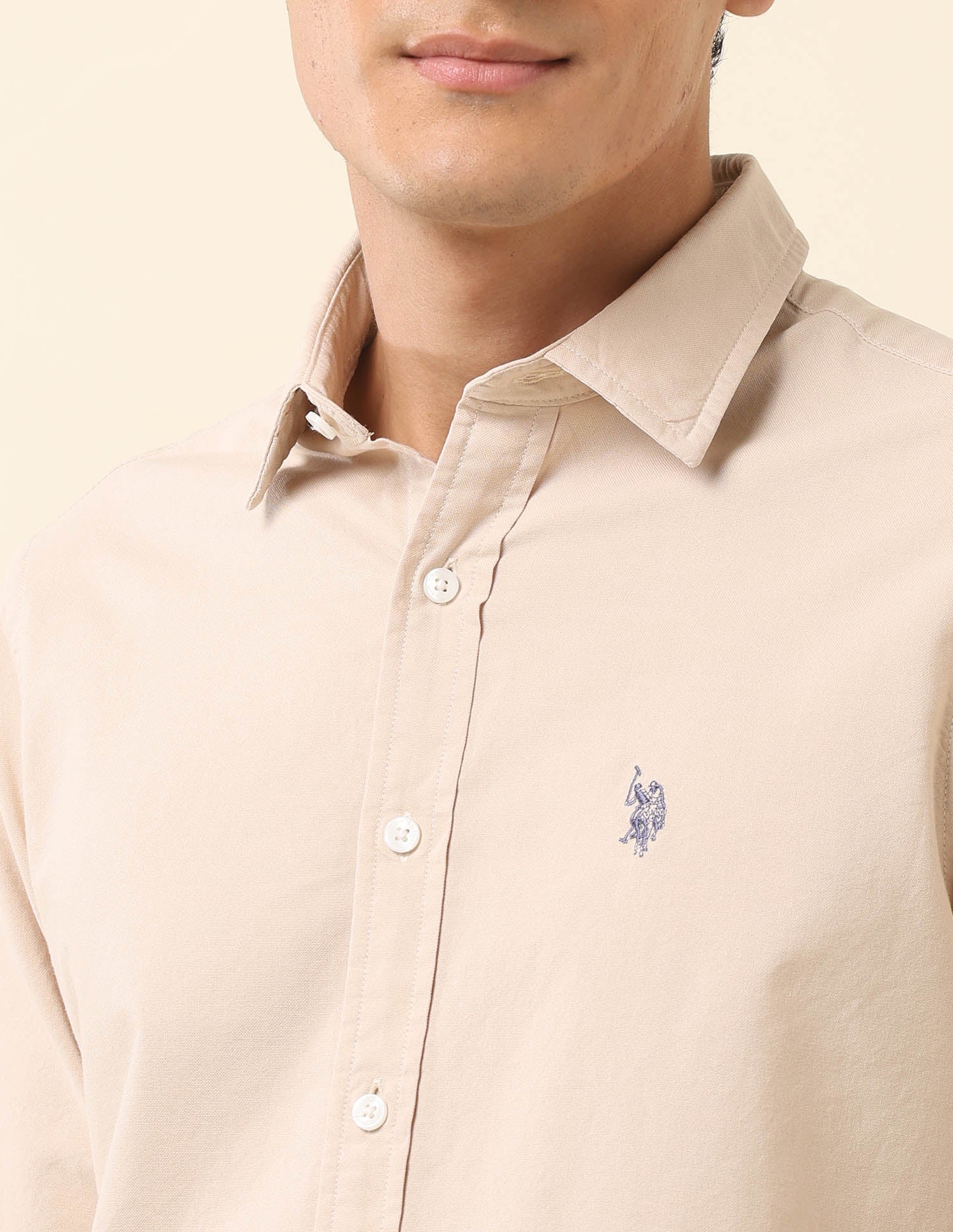 Tailored Fit Pure Cotton Oxford Shirt Beige - U.S. Polo Assn. India | Large