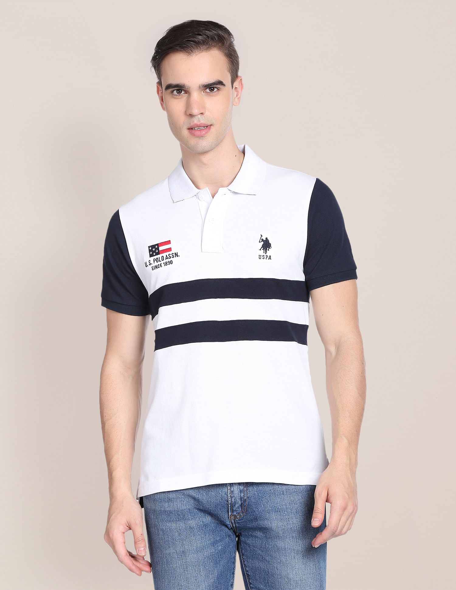 Colour Block Cotton Polo Shirt White - U.S. POLO ASSN. | Large
