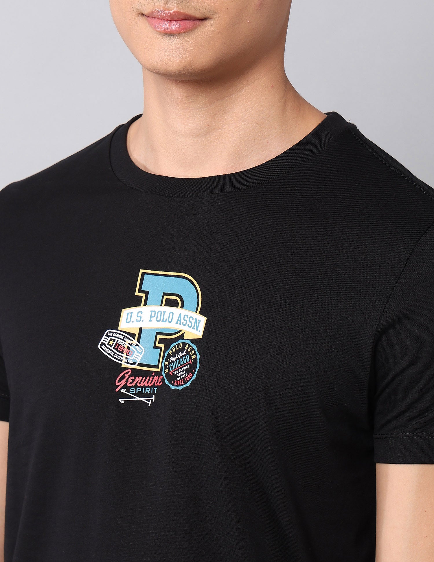 Graphic Printed Pure Cotton T-Shirt Black - U.S. Polo Assn. India | Large