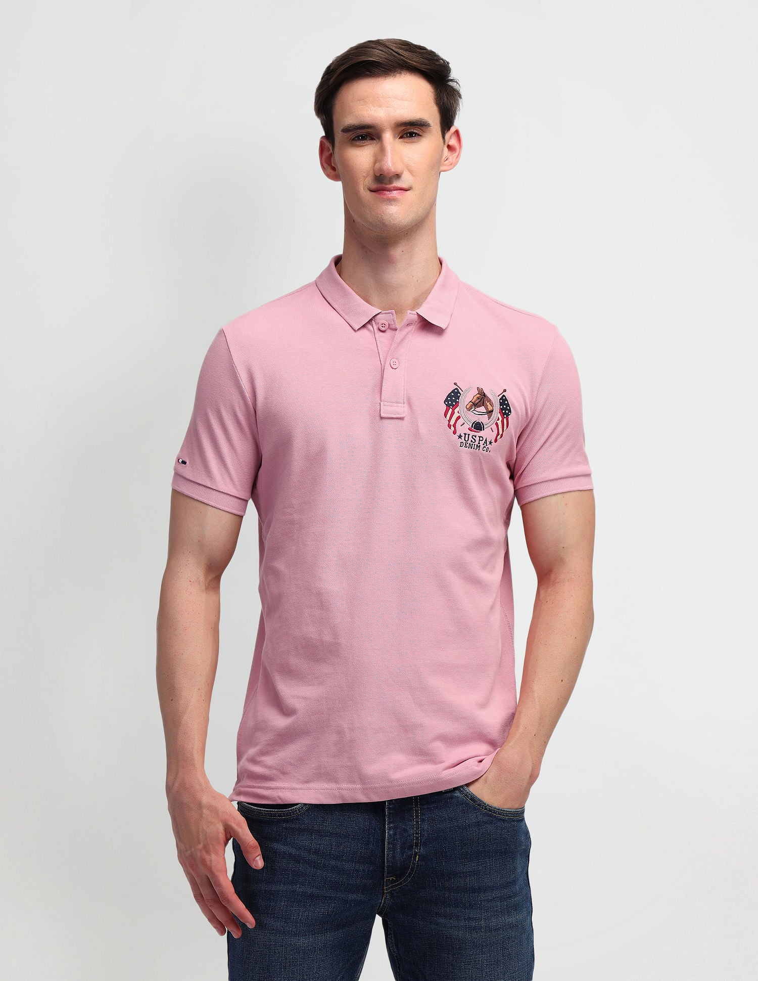 Pure Cotton Solid Slim Fit Polo Shirt Pink - U.S. POLO ASSN. | Large
