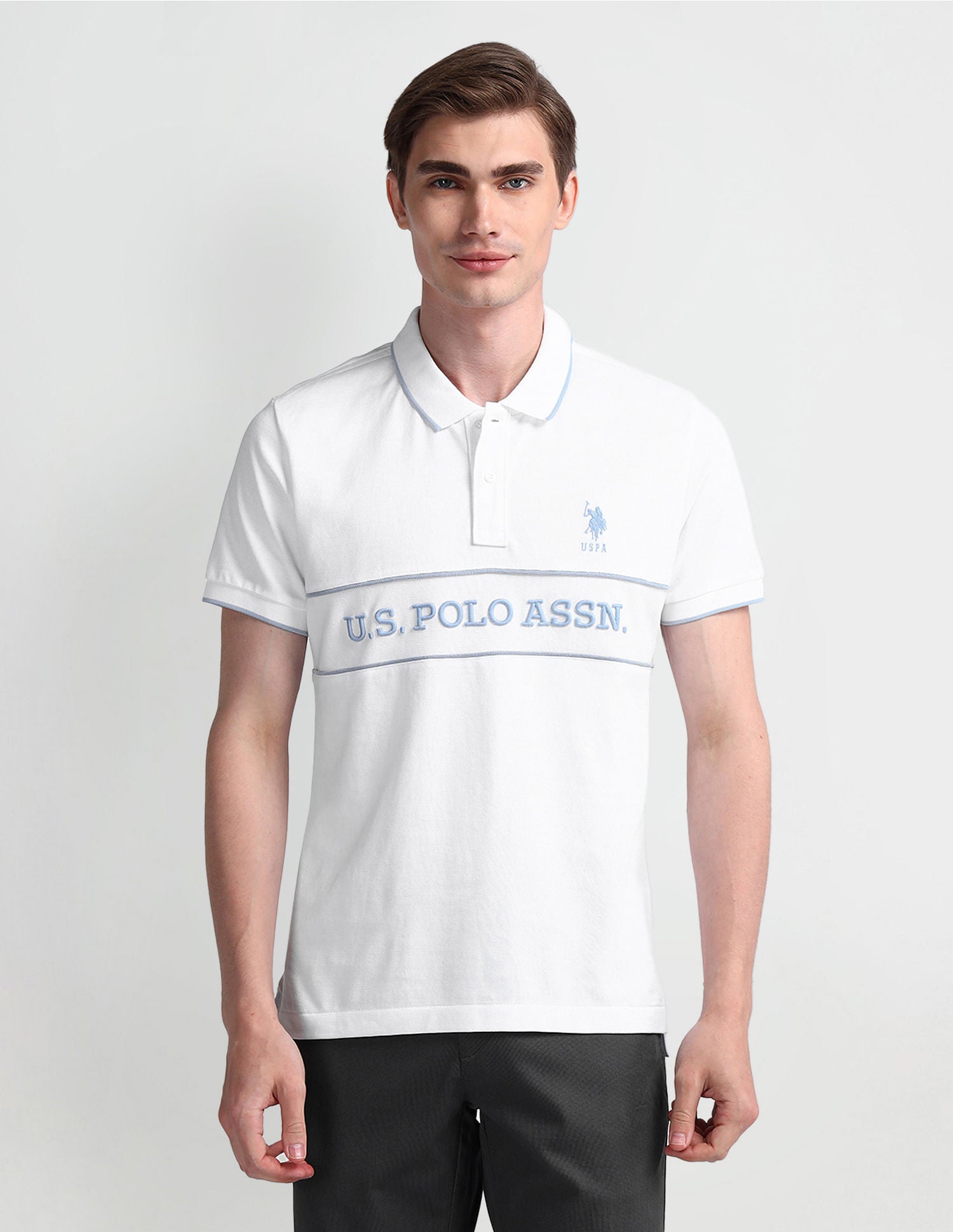 Slim Fit Typography Polo Shirt White - U.S. Polo Assn. India | Large