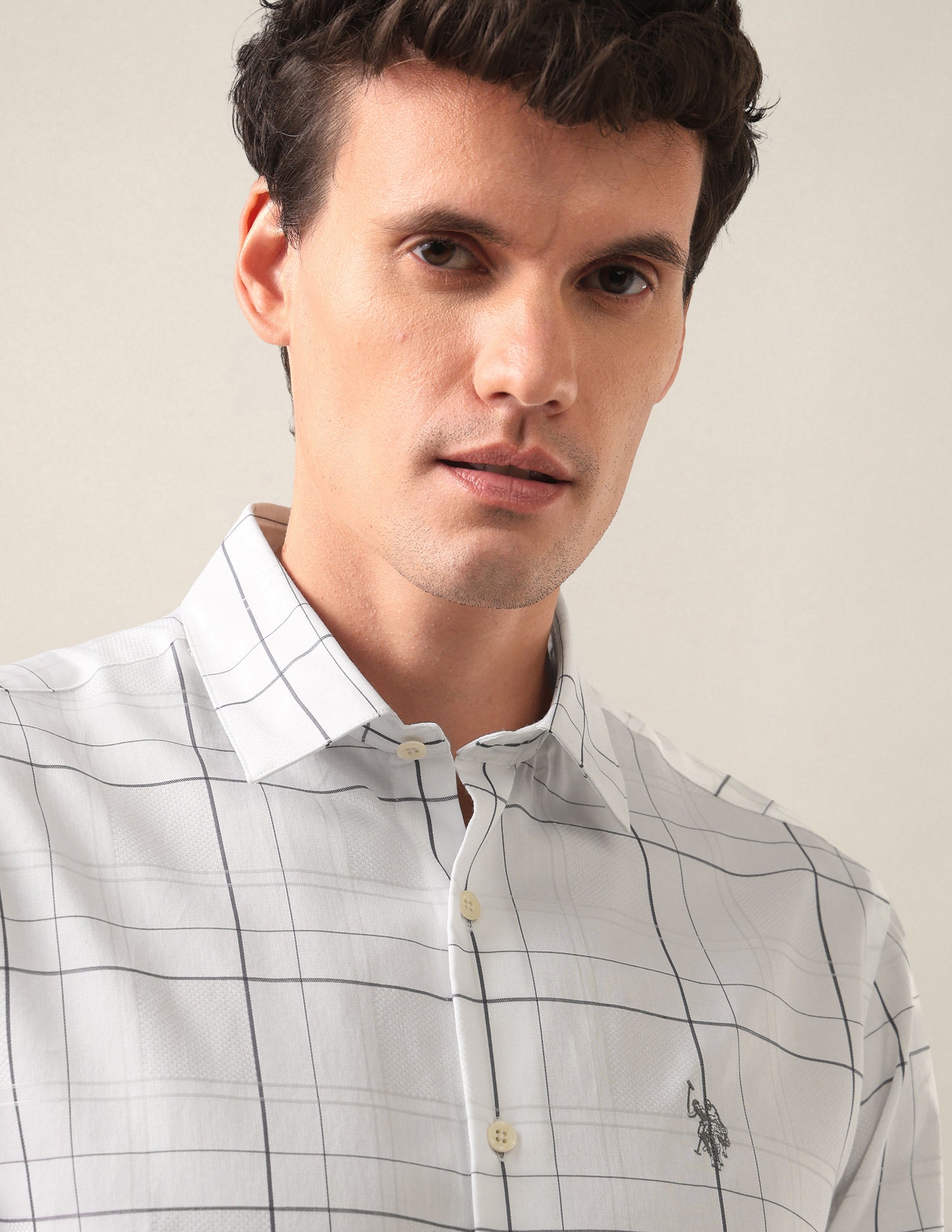 Windowpane Checked Satin Shirt Grey - U.S. Polo Assn. India | Large