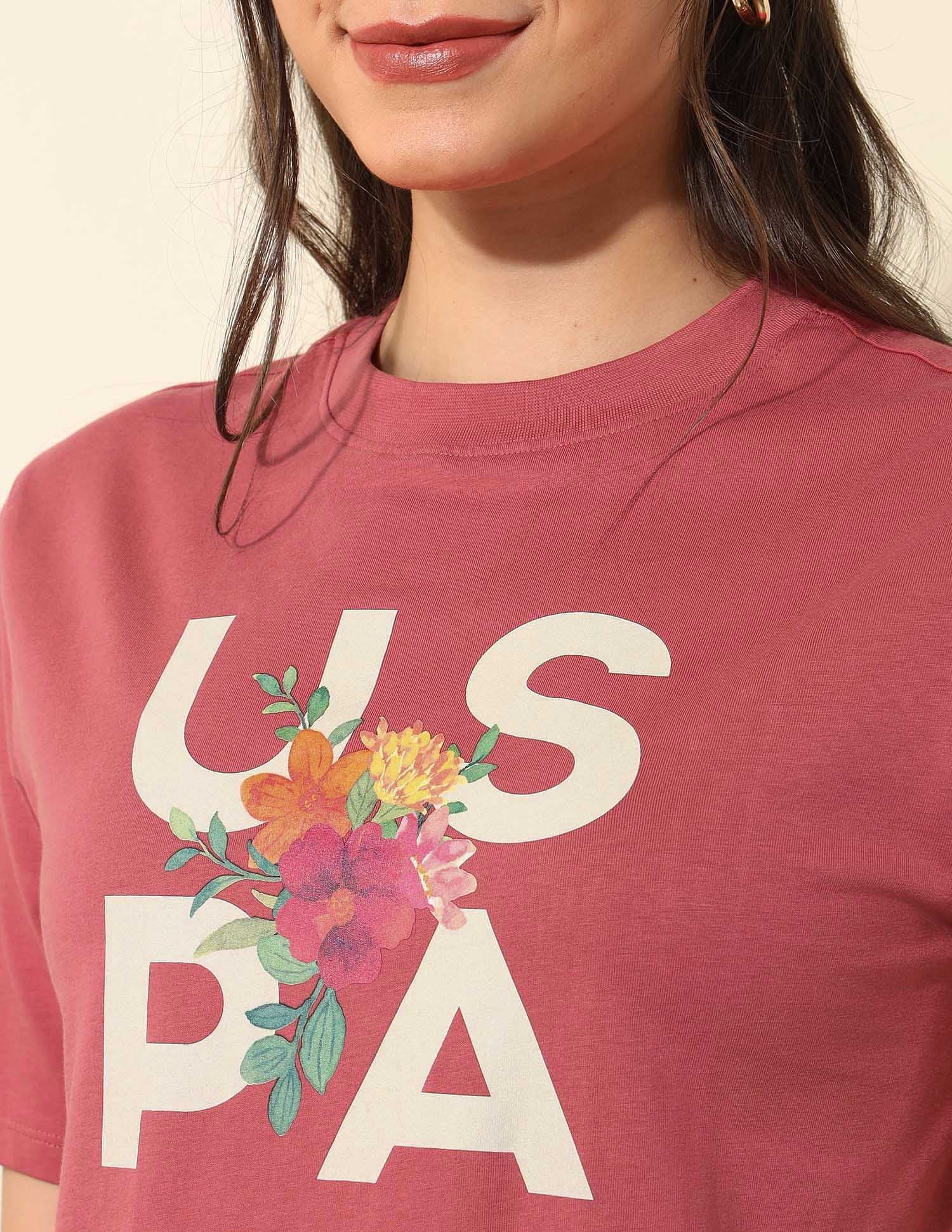 Boxy Fit Brand Printed T-Shirt Pink - U.S. POLO ASSN. | Large