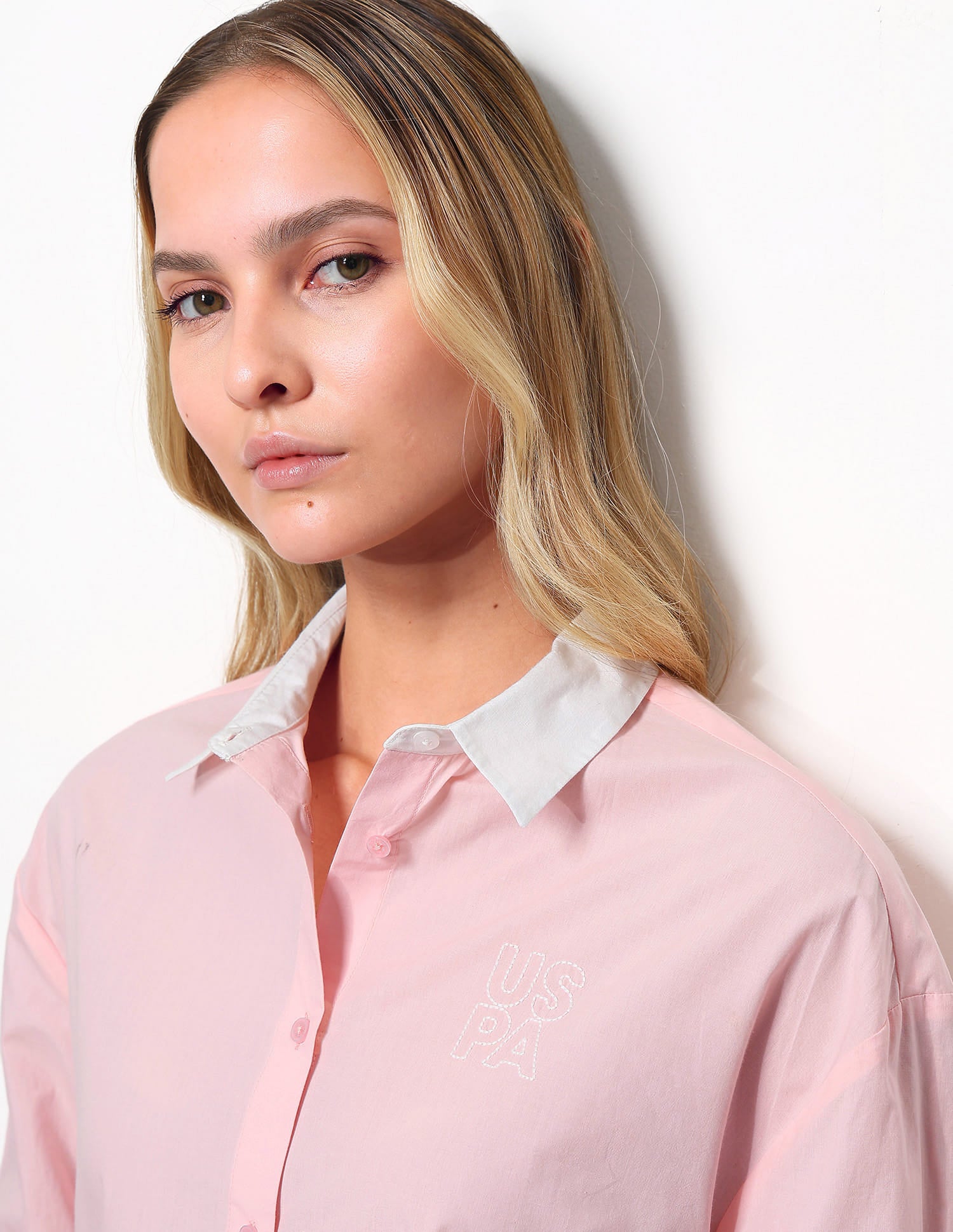 Contrast Collar Boxy Solid Shirt Pink - U.S. Polo Assn. India | Large