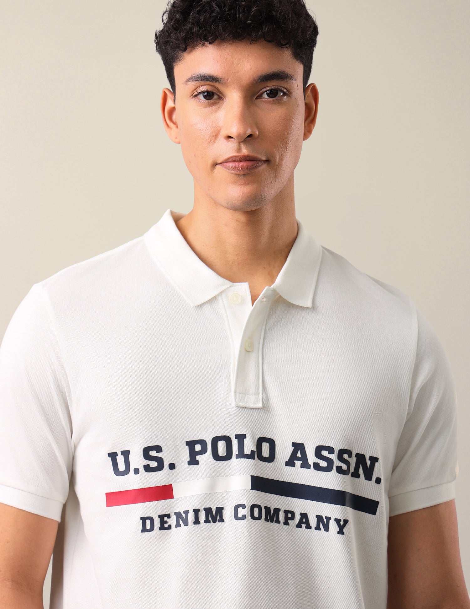 Brand Printed Slim Fit Polo Shirt Ivory - U.S. Polo Assn. India | Large