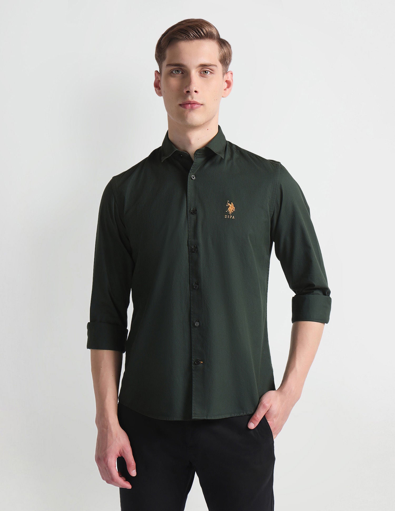 French Placket Solid Shirt Olive - U.S. Polo Assn. India | Large