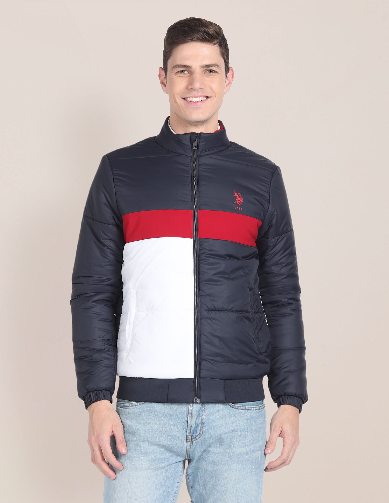 High Neck Colour Block Jacket Navy - U.S. POLO ASSN. | Large