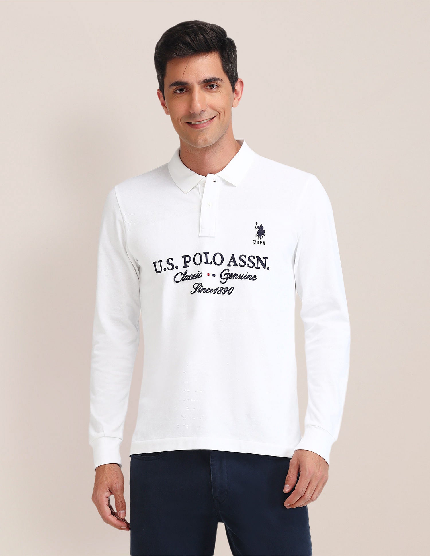 Slim Fit Printed Polo Shirt White - U.S. POLO ASSN. | Large