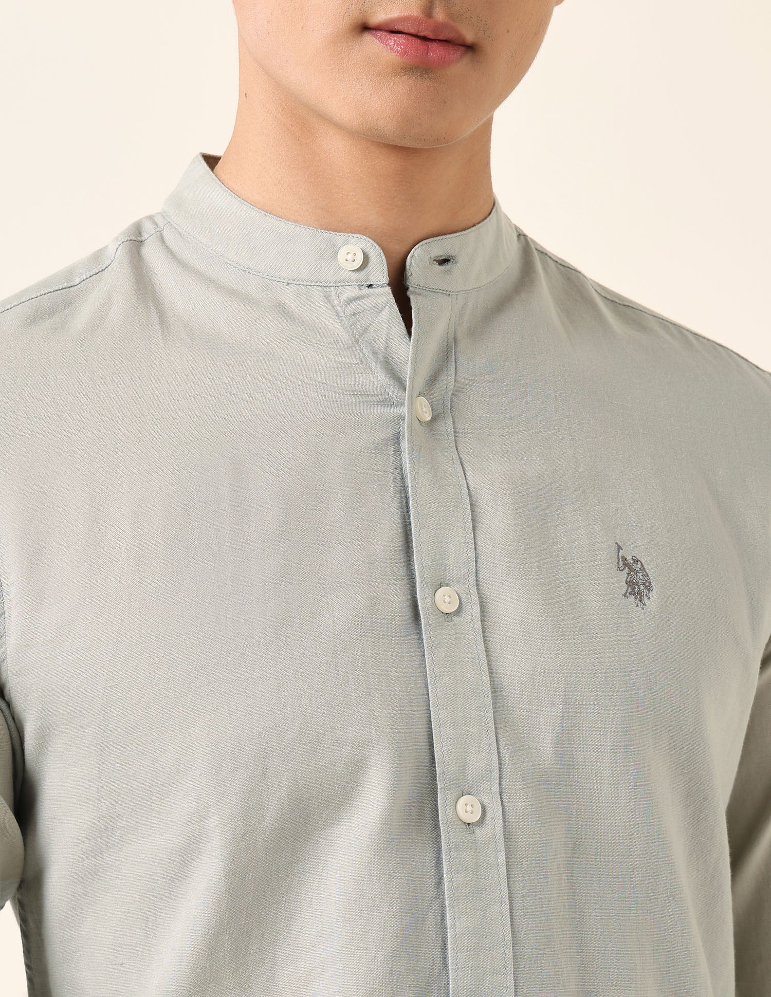 Tailored Fit Mandarin Shirt Light Green - U.S. Polo Assn. India | Large