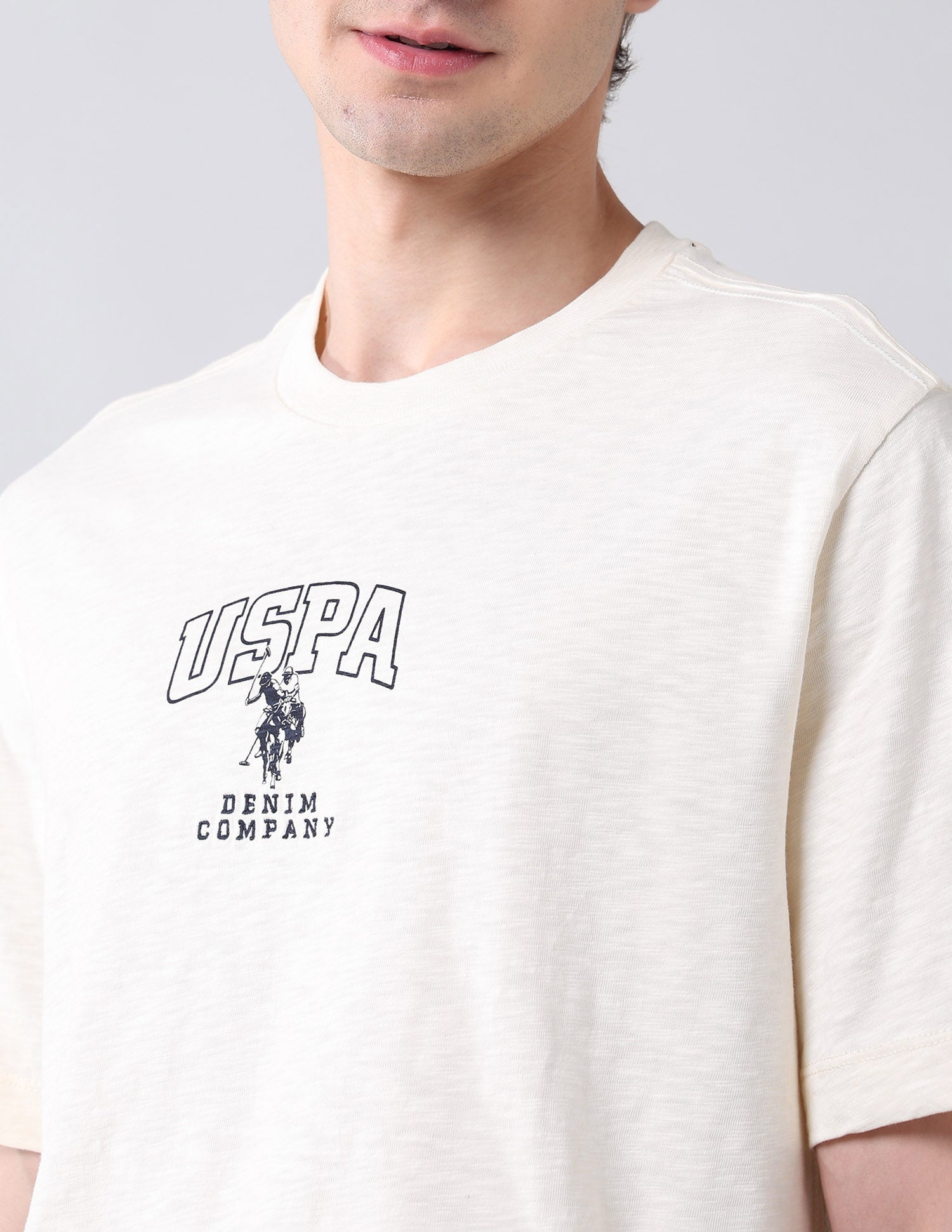 Brand Printed Pure Cotton Americana T-Shirt Ivory - U.S. Polo Assn. India | Large