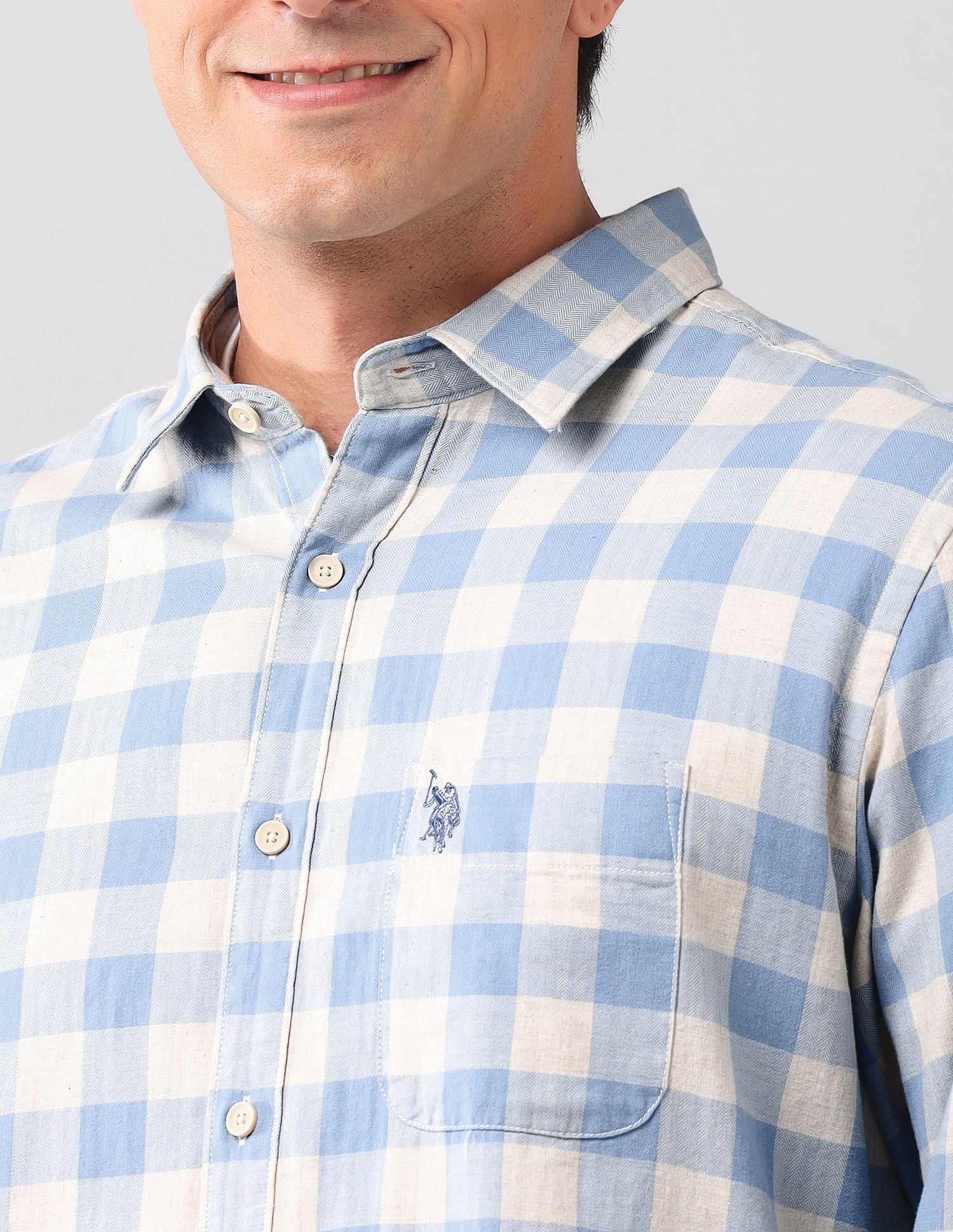 Buffalo Checked Herringbone Shirt Blue - U.S. POLO ASSN. | Large