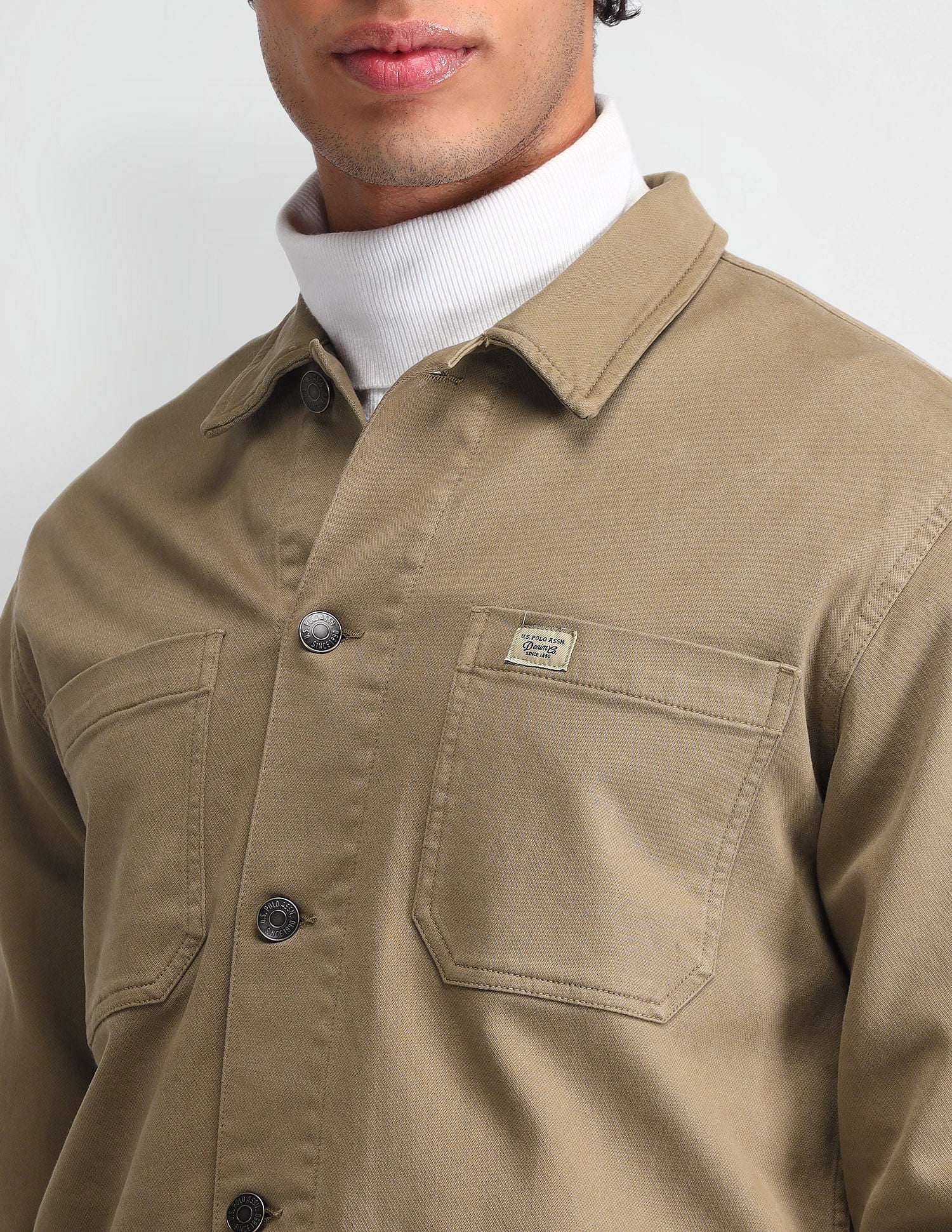 Pure Cotton Solid Jacket Khaki - U.S. POLO ASSN. | Large