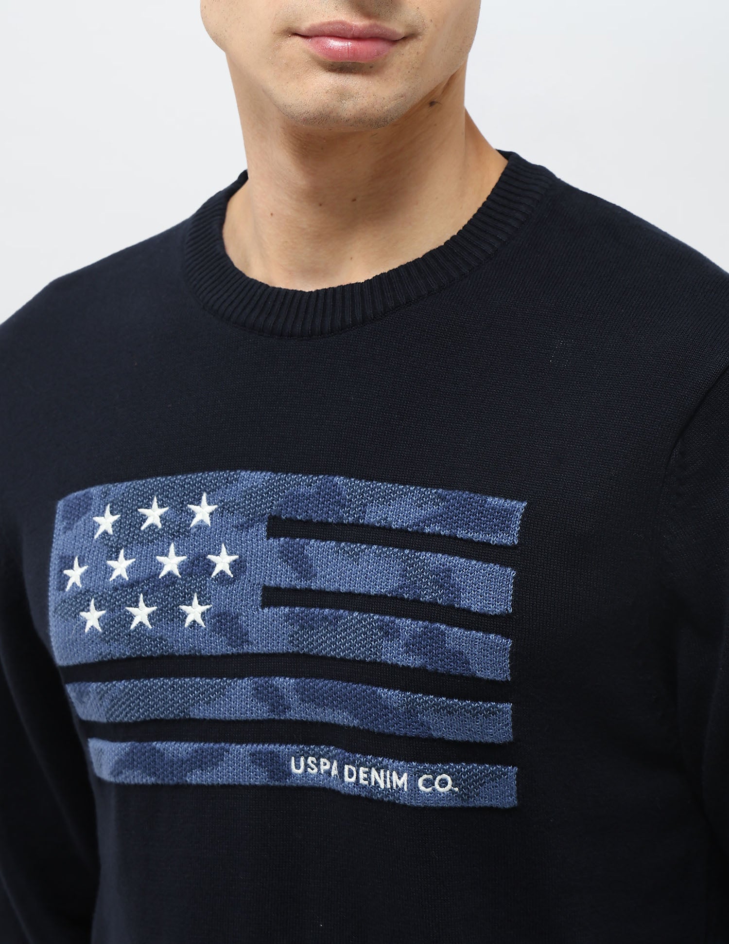 Graphic Patterned Knit Regular Fit Sweater Navy - U.S. POLO ASSN. | Large