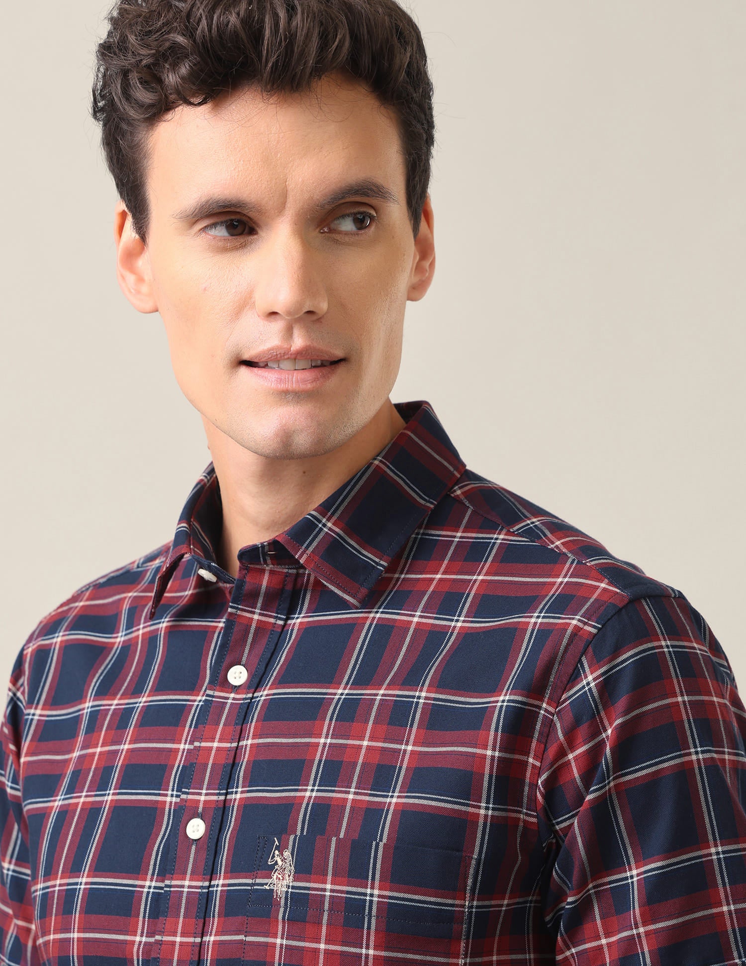 Plaid Checked Tailored Fit Shirt Navy Blue - U.S. Polo Assn. India | Large