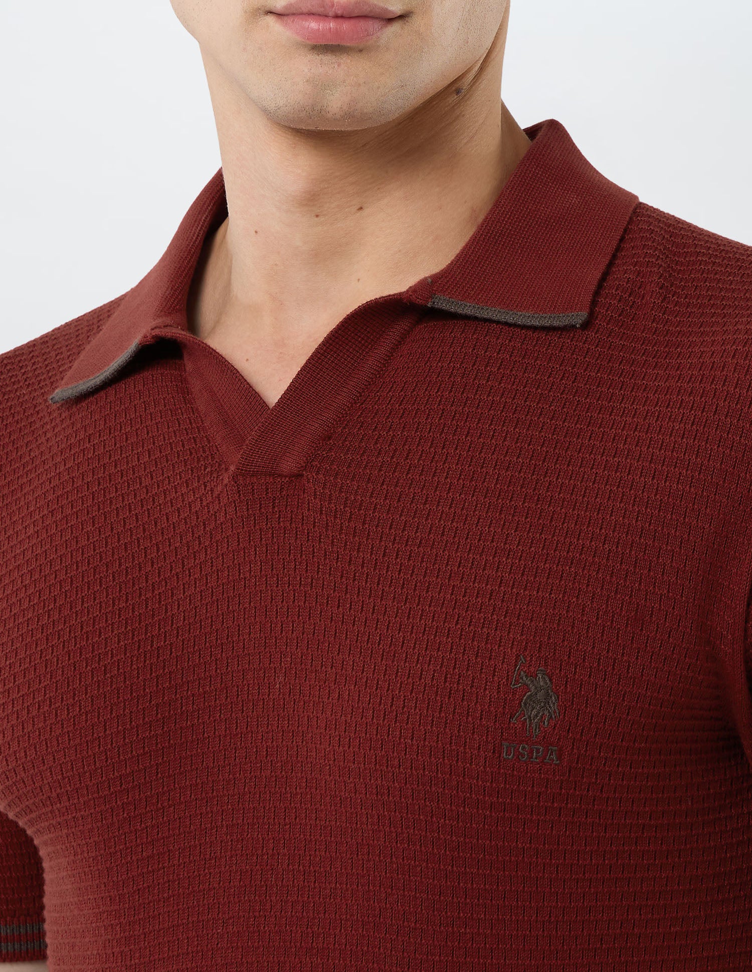 Textured Slim Fit Polo Shirt Rust - U.S. POLO ASSN. | Large