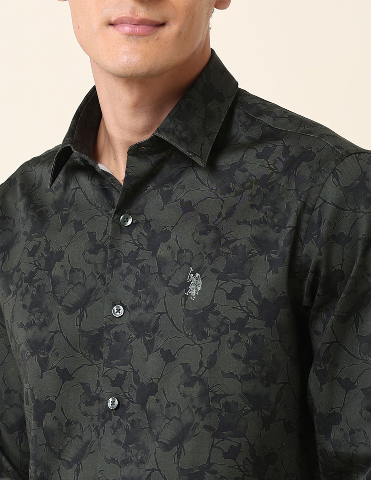 Floral Printed Tailored Fit Shirt Dark Green - U.S. Polo Assn. India | Large