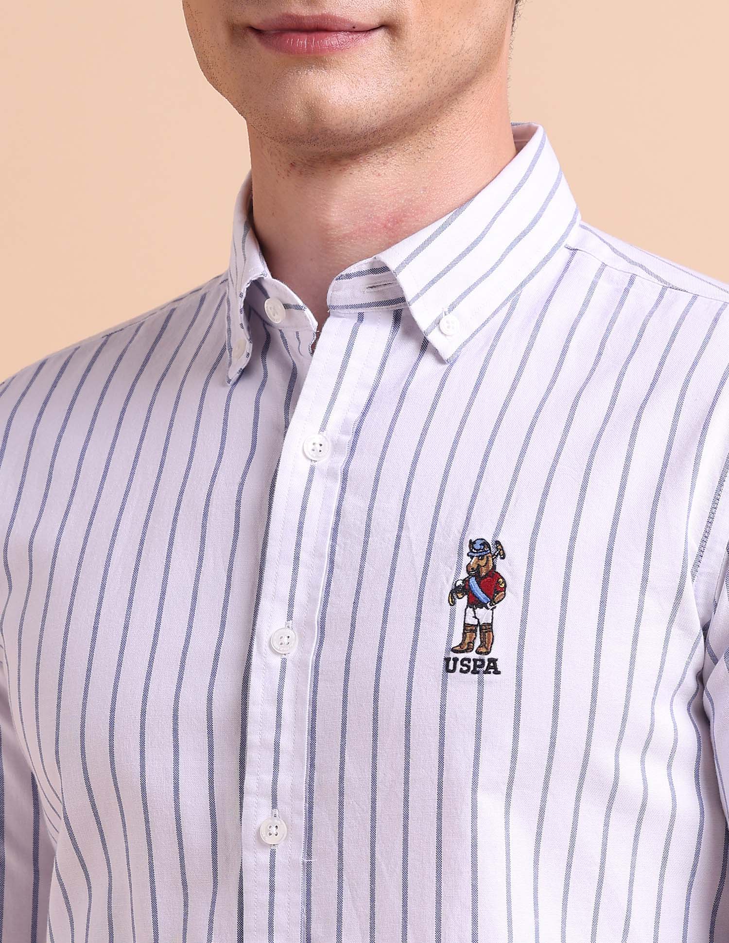 Tailored Fit Vertical Striped Shirt Blue - U.S. POLO ASSN. | Large