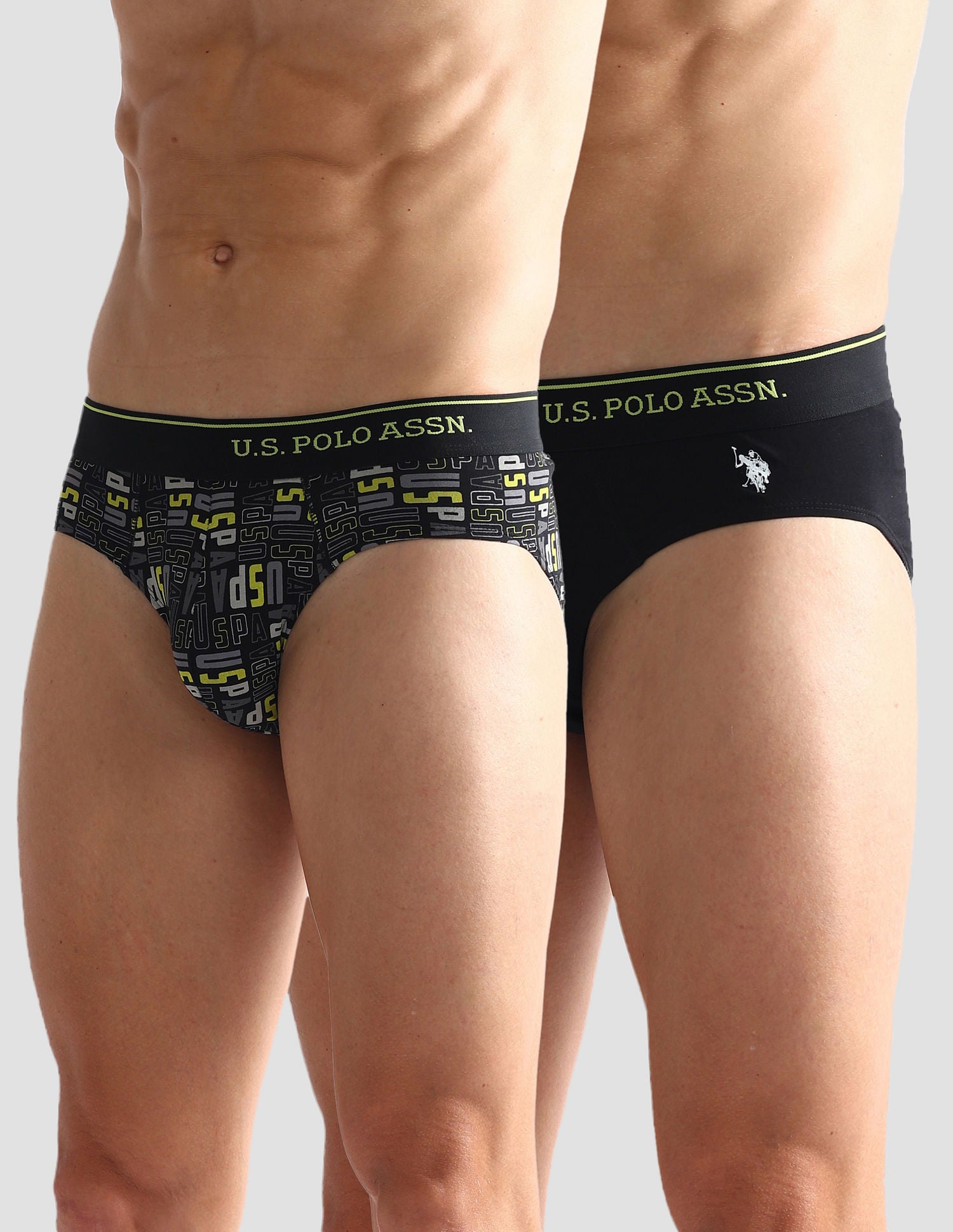 Pure Cotton Antibacterial OEB08 Briefs - Pack Of 2 Black and Yellow - U.S. POLO ASSN. | Large