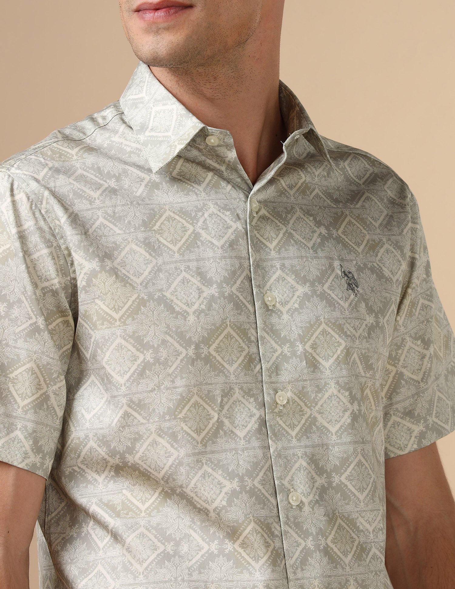 All Over Printed Satin Shirt Light Green - U.S. POLO ASSN. | Large