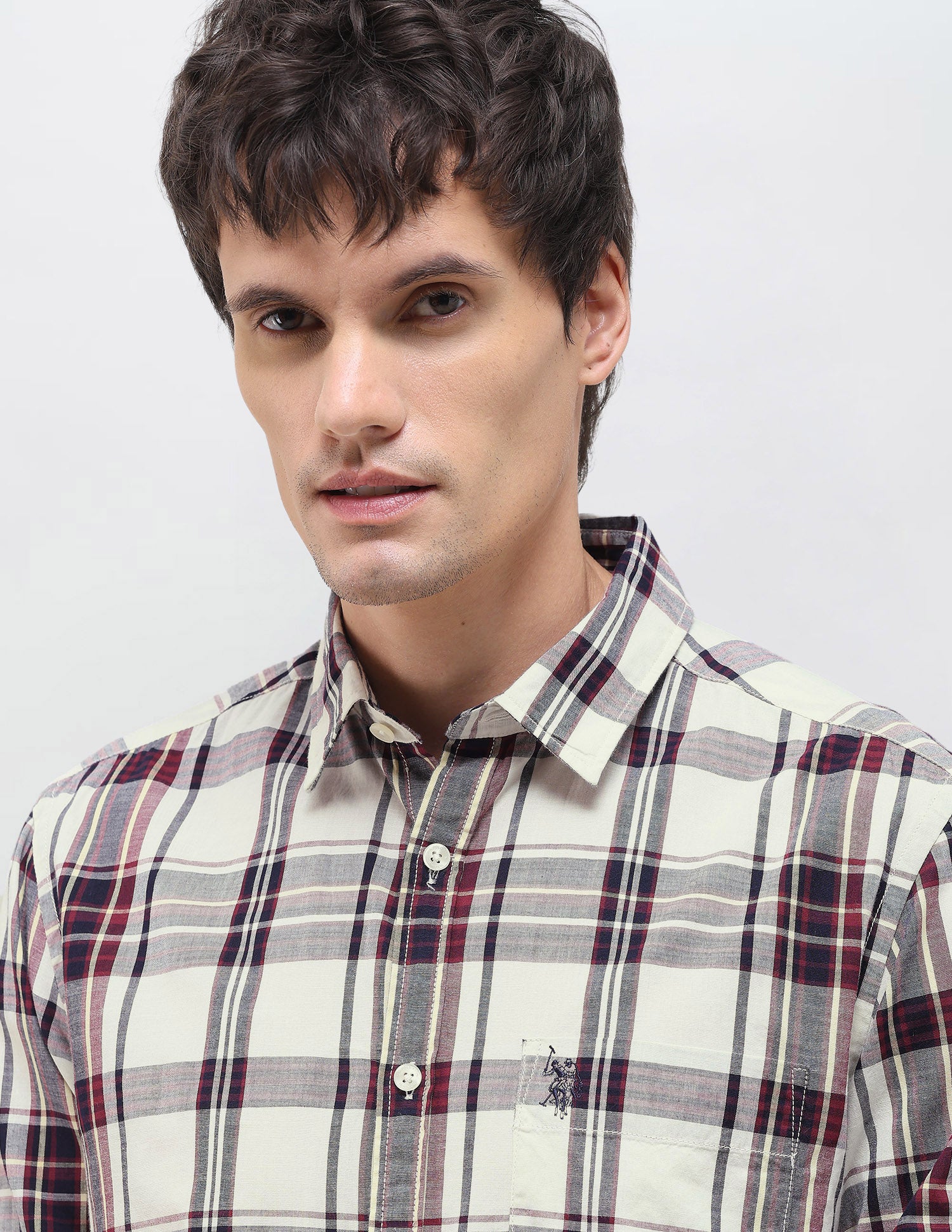 Plaid Checked Regular Fit Shirt Ivory - U.S. Polo Assn. India | Large