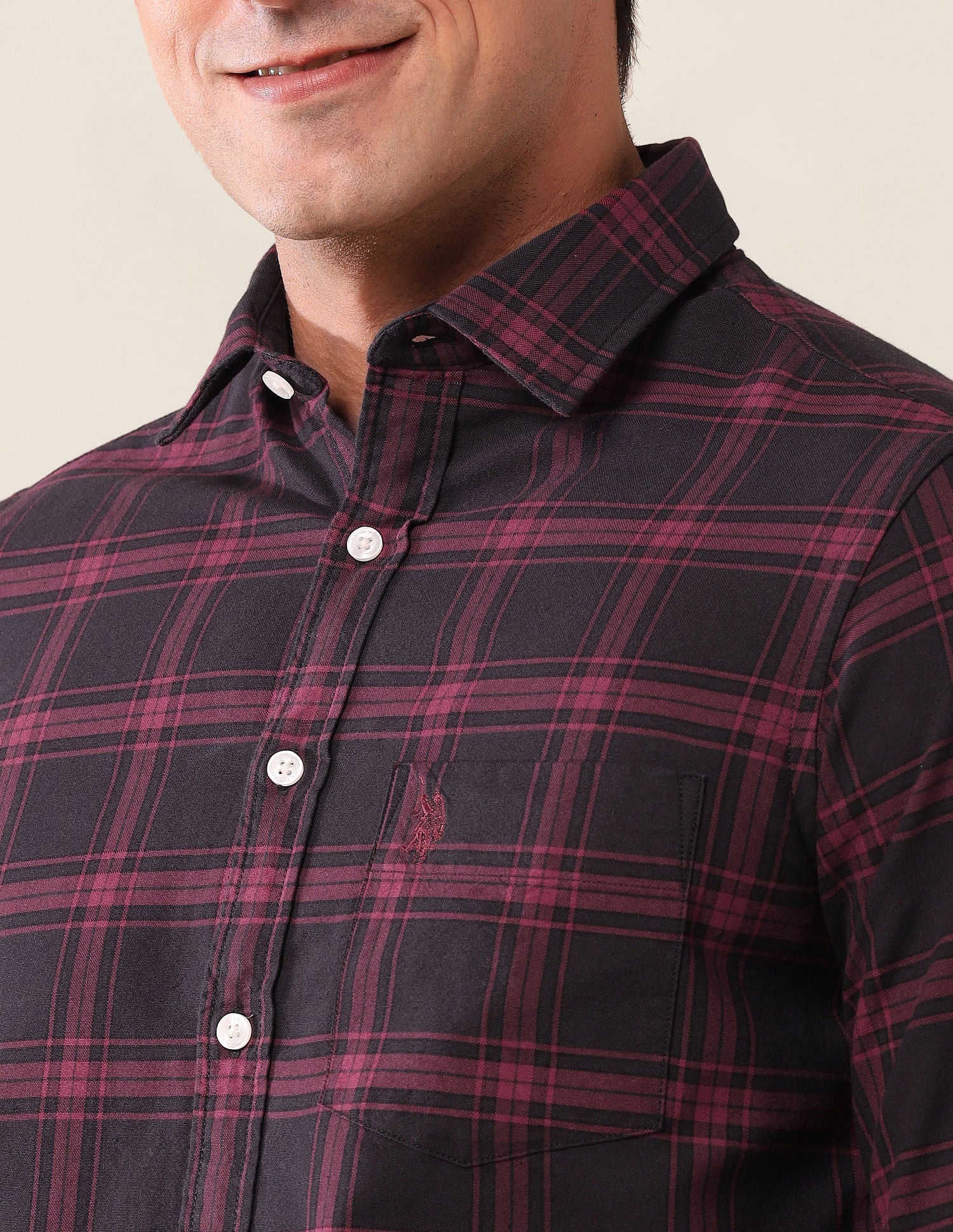 Tailored Fit Checked Shirt Maroon - U.S. Polo Assn. India | Large
