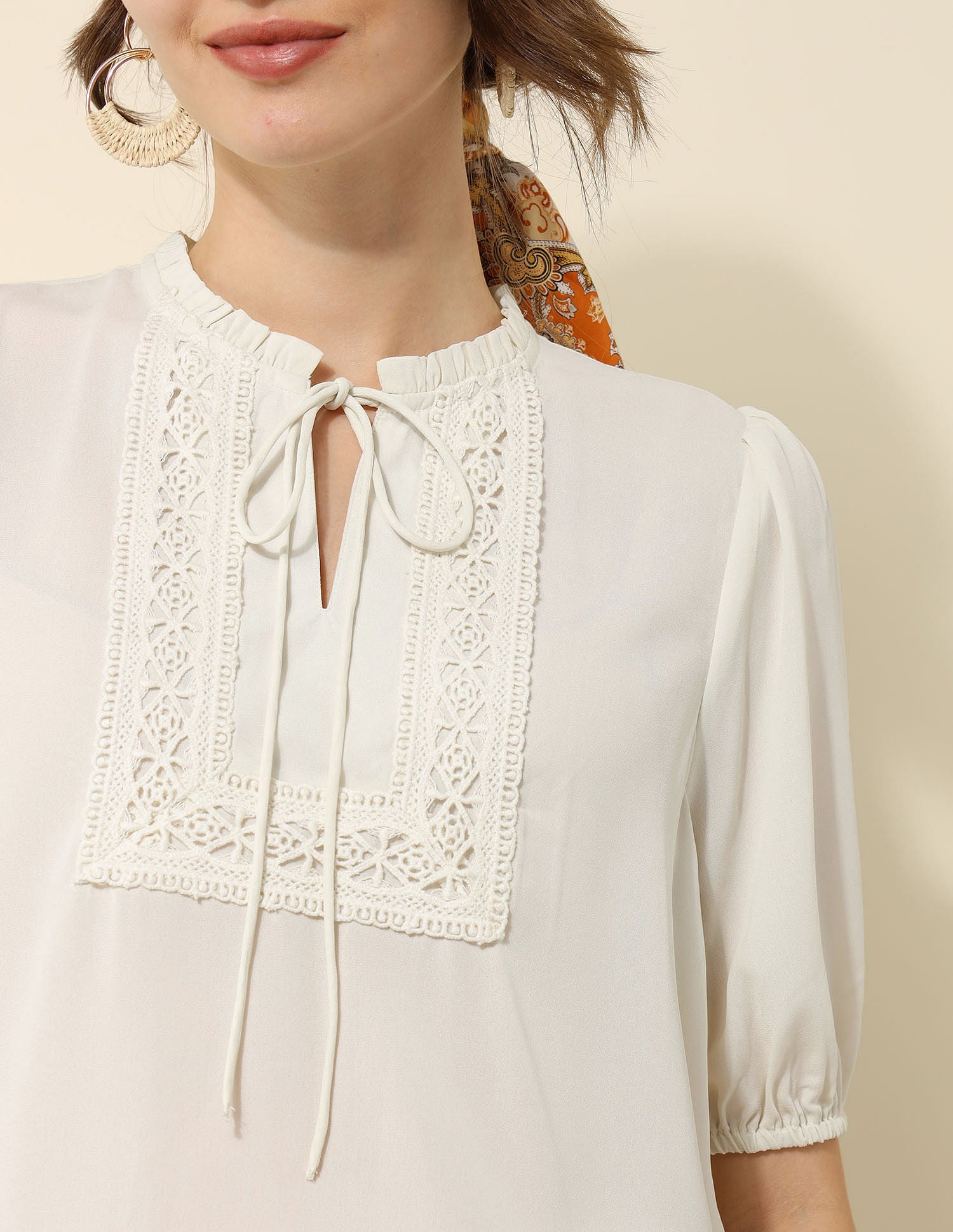 Lace Detail Regular Fit Top Off White - U.S. POLO ASSN. | Large