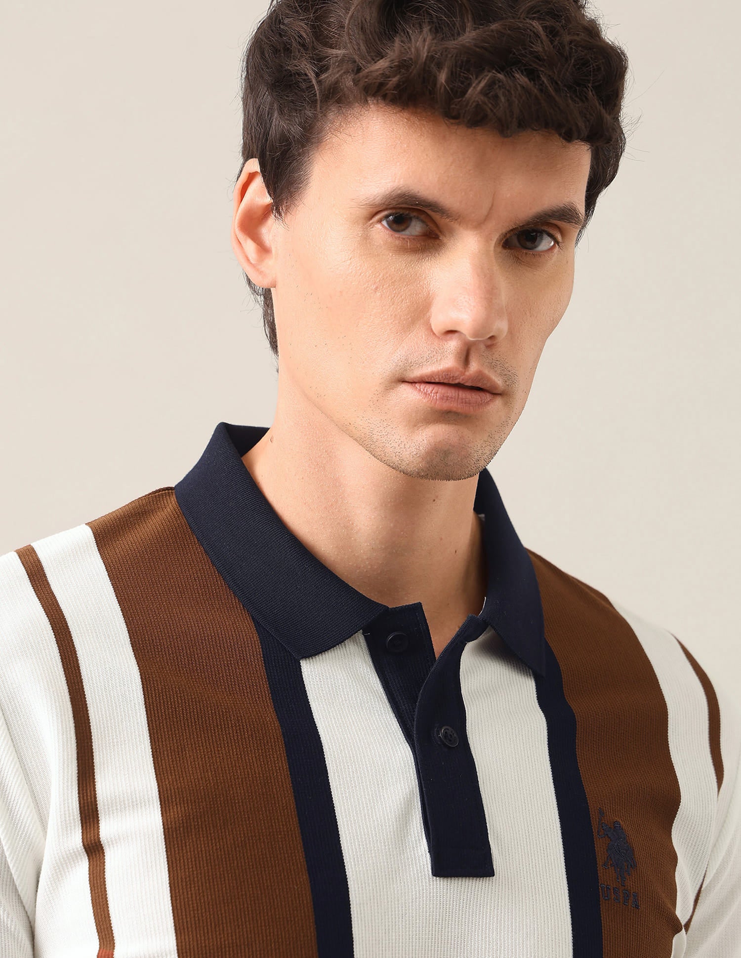Vertical Striped Slim Fit Polo Shirt Brown - U.S. Polo Assn. India | Large